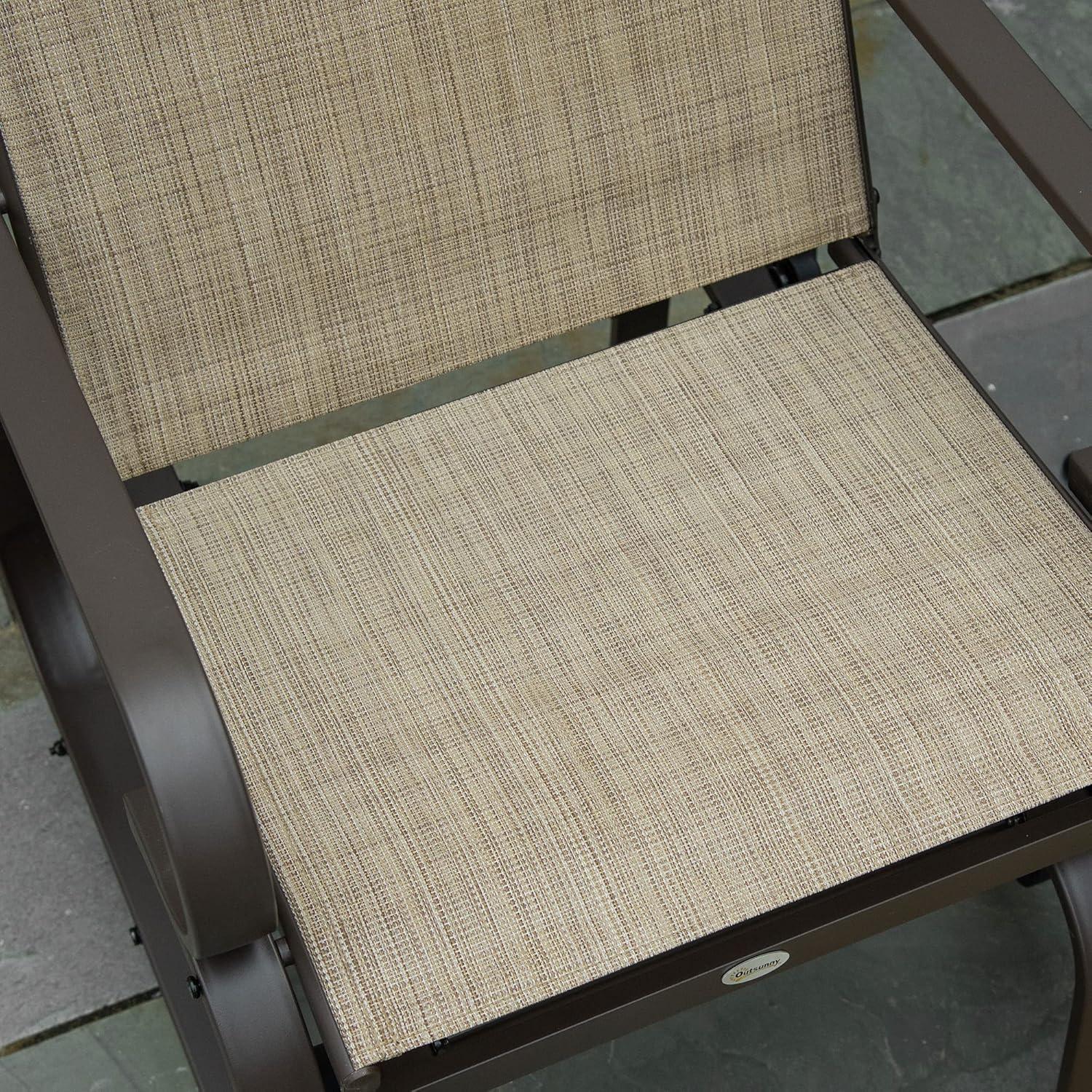 Tan Metal Outdoor Glider Chair with Mesh Fabric