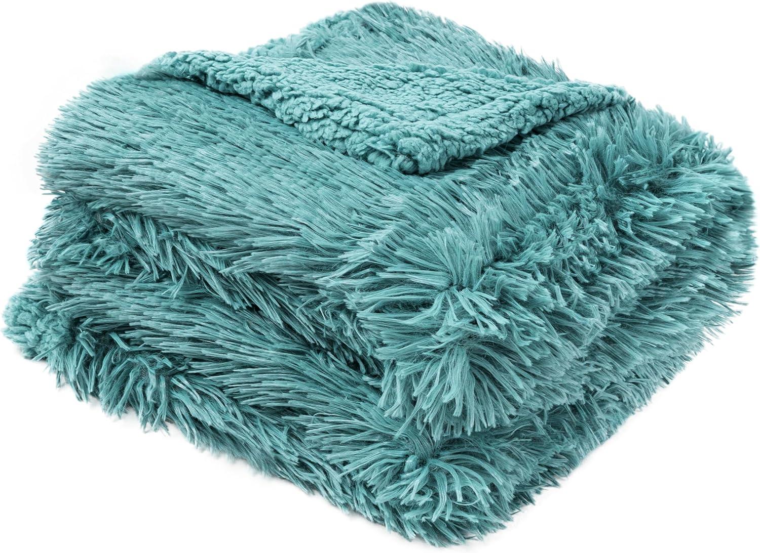 PAVILIA Fluffy Faux Fur Reversible Throw Blanket for Bed, Sofa, and Couch