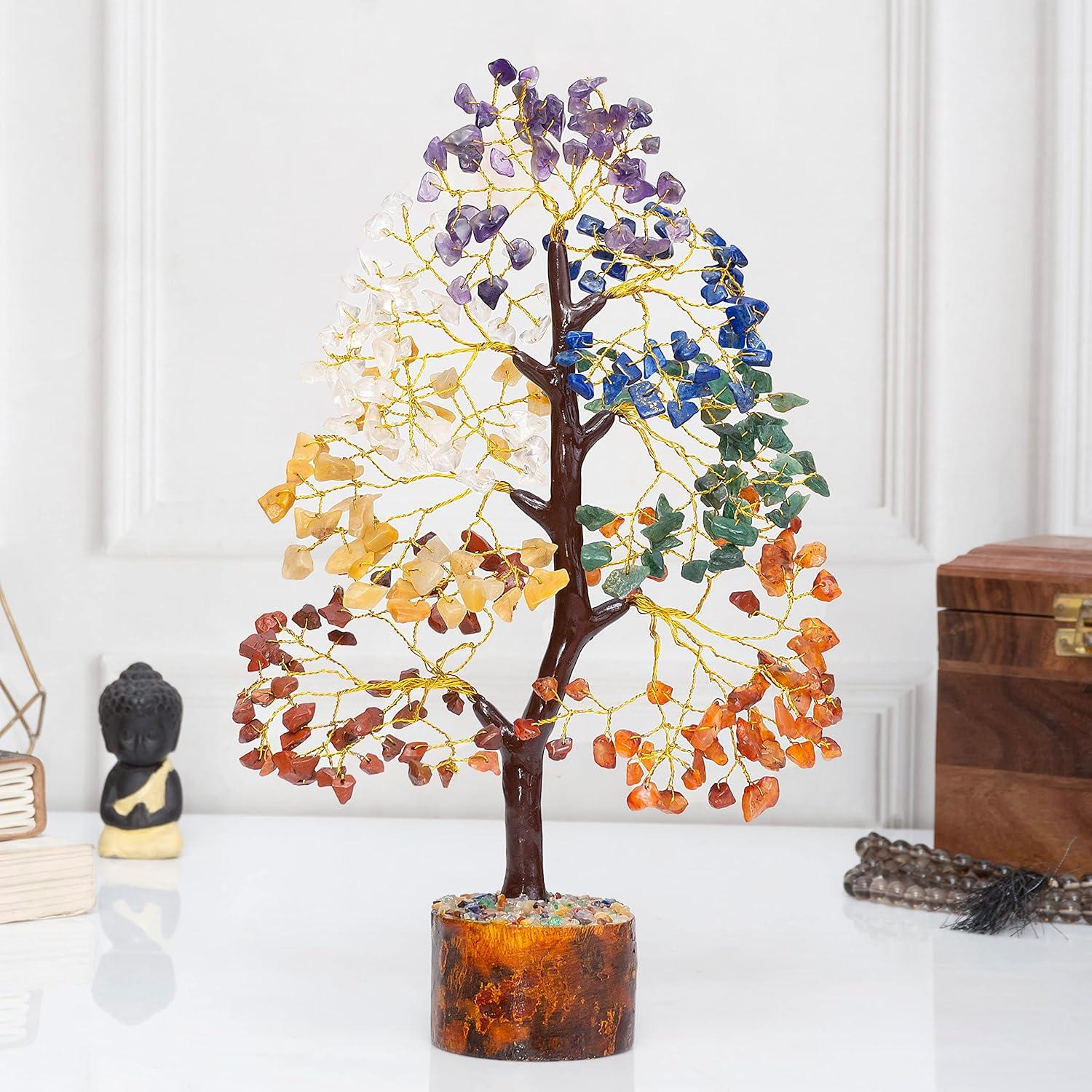 Multicolor Crystal Chakra Tree with Golden Wire