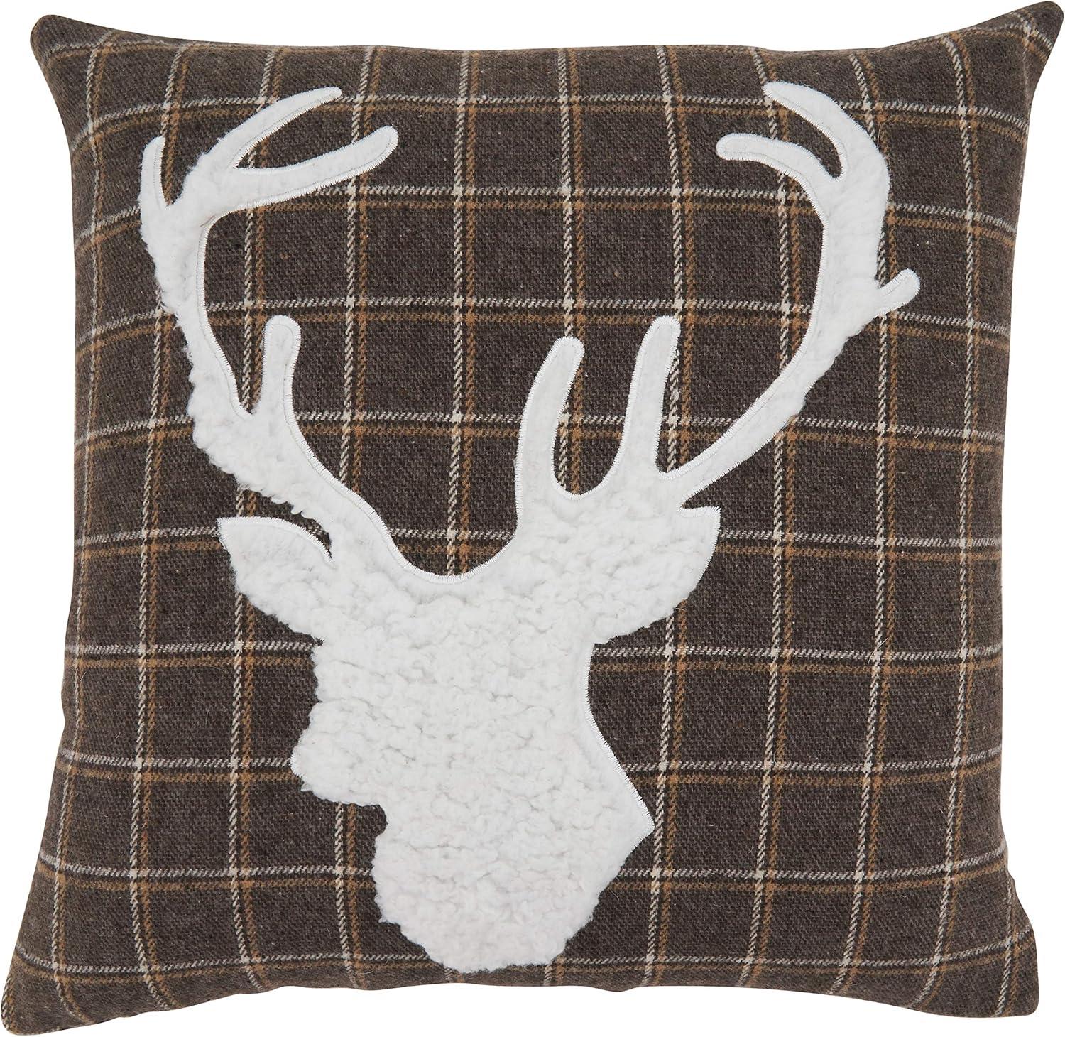 Brown Plaid Reindeer Euro Pillow Cover, 18" Square