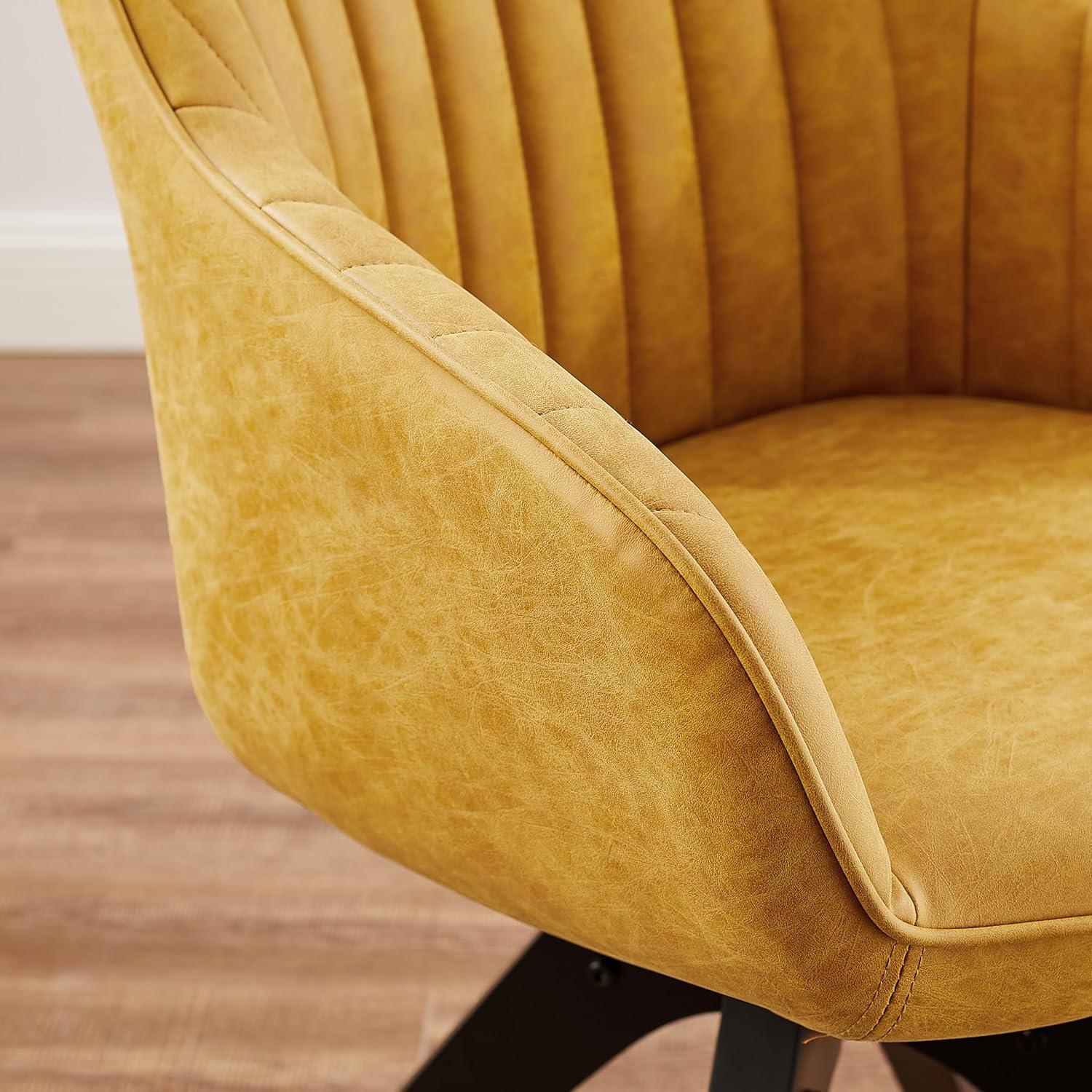 Art Leon Modern Swivel Fabric Accent Desk Chair with Beech Wood Legs, Yellow