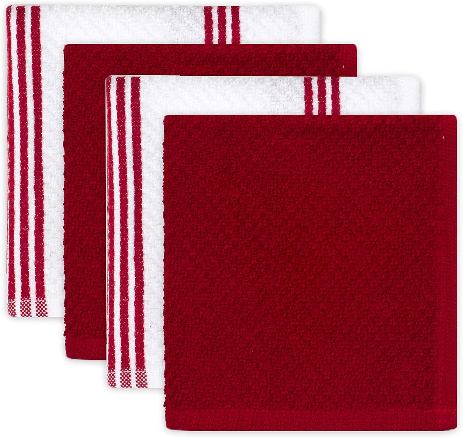 Sticky Toffee Kitchen Towels Dishcloths Oven Mitts and Pot Holders Set of 9, 100% Cotton Terry, Non-Slip Silicone, Red