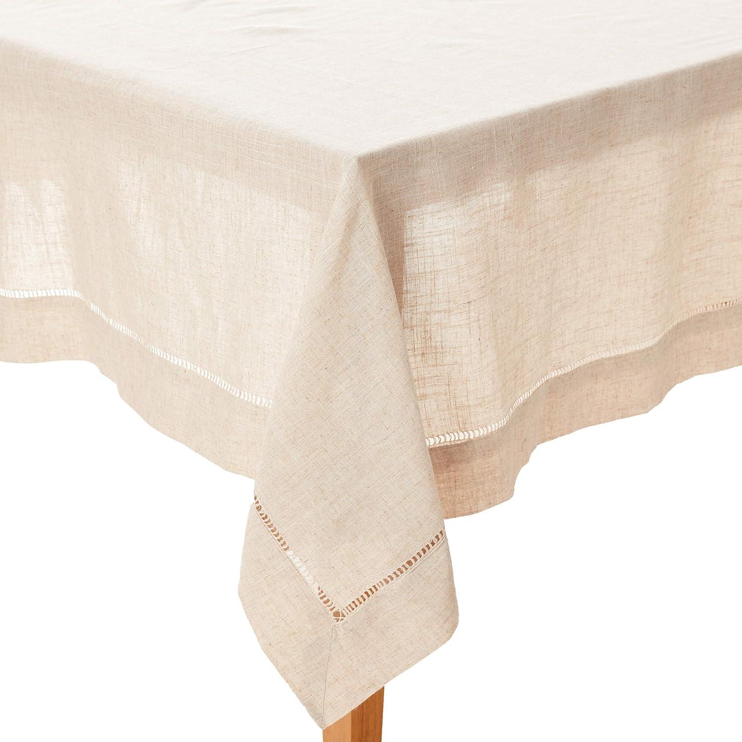 Saro Lifestyle Natural Toscana Tablecloth With Hemstitched Border