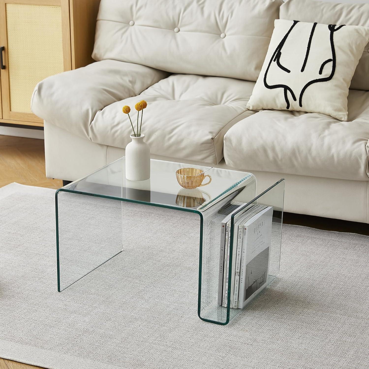 Clear Glass S-Shaped Modern Side Table with Storage