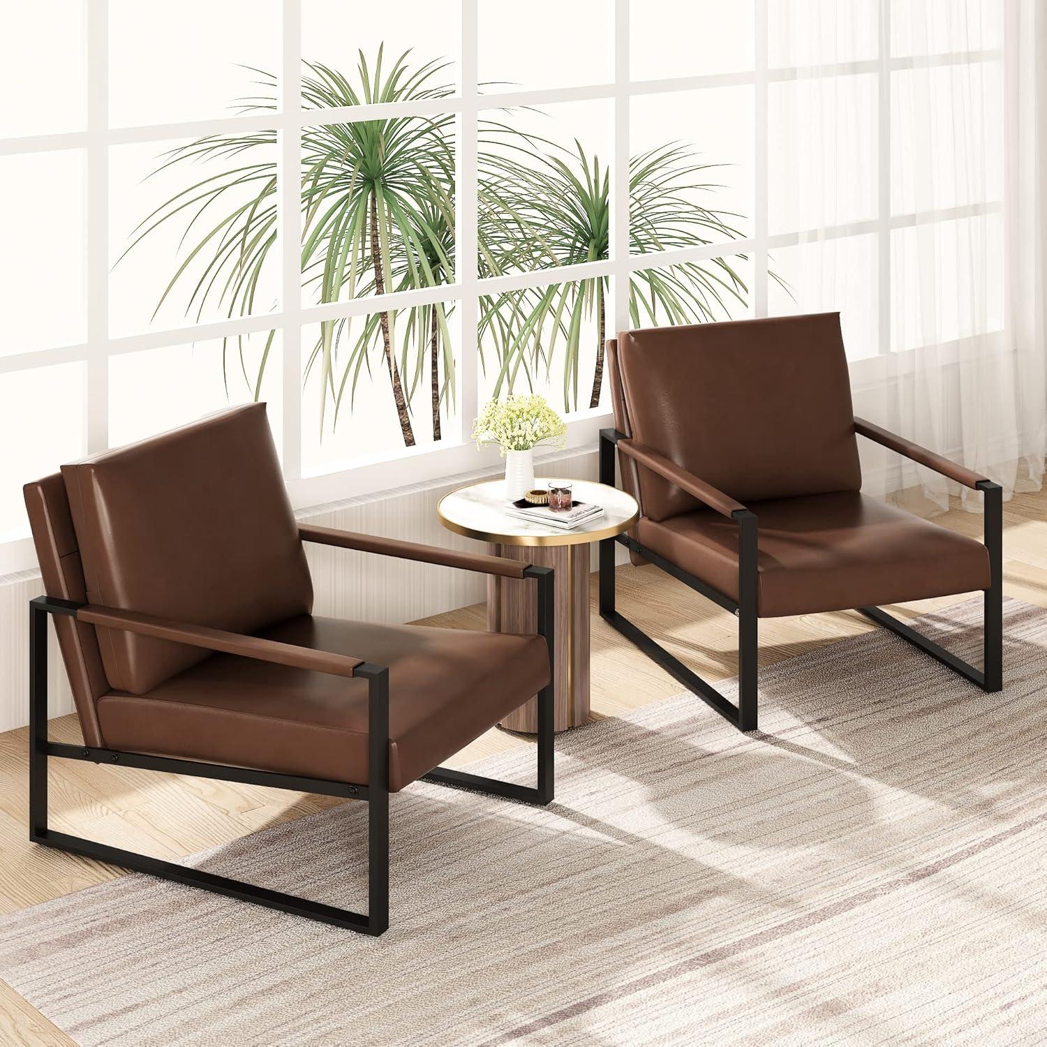 AWQM Mid-Century Modern Chair, Accent Chair with Backrest, Upholstered Armchair, 105 Degree Slant Back Comfy Reading Chair, Lounge Chair for Living Room Bedroom Apartment, Brown