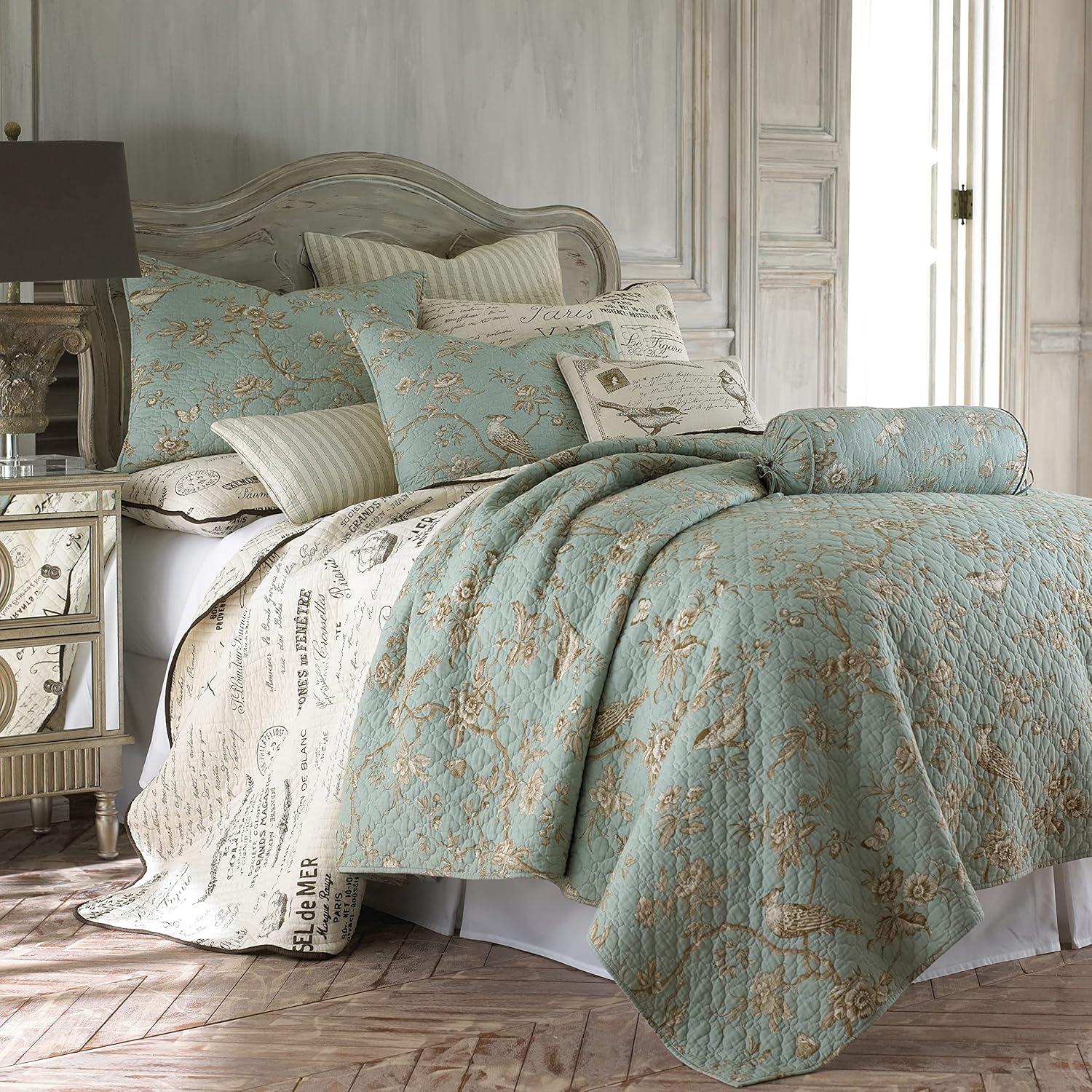 homthreads Luxemburg Quilt Set - Teal (Full/Queen): Cotton Material, Includes 2 Shams, Machine Washable