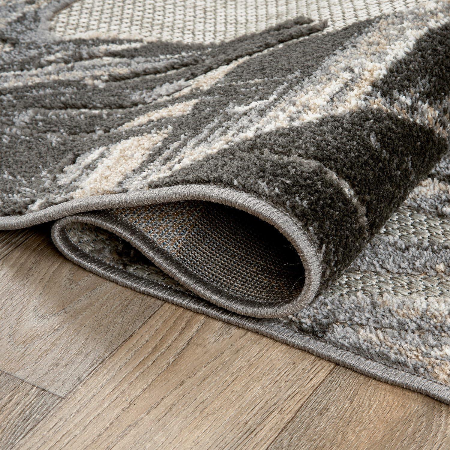 World Rug Gallery Floral Leaves Indoor/Outdoor Area Rug - Gray 7'10" x 10':  Weather-Resistant,  Low Pile,  Patio Rug