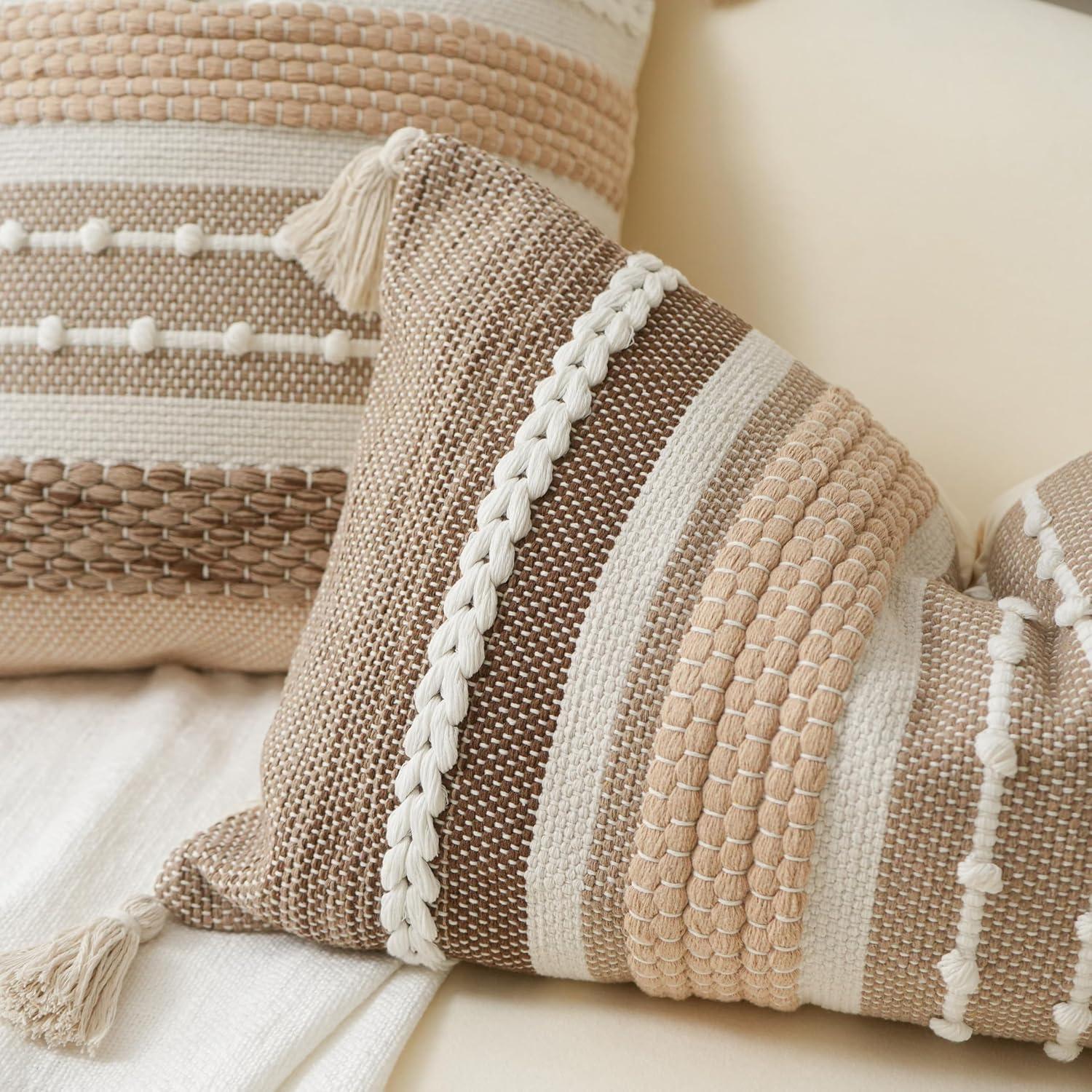 Rust Red Boho Decorative Throw Pillow Cover 20x20 Square Accent Pillowcase Tassels Farmhouse Cushion for Couch Sofa Bedroom Living Room Home Décor Cover ONLY (Pack of 1)