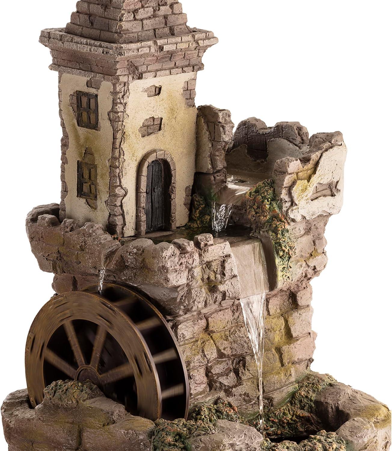 Fairy Castle Bronze Finish Tiered Fountain with Waterwheel