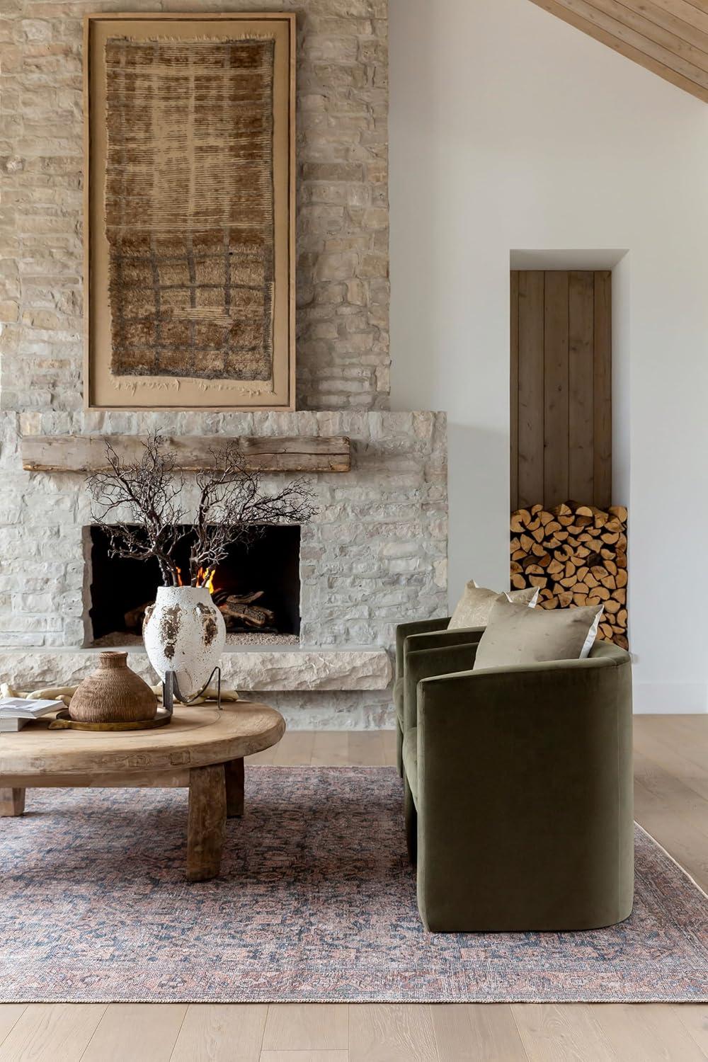 Lorelai Blue and Beige Synthetic Washable Area Rug