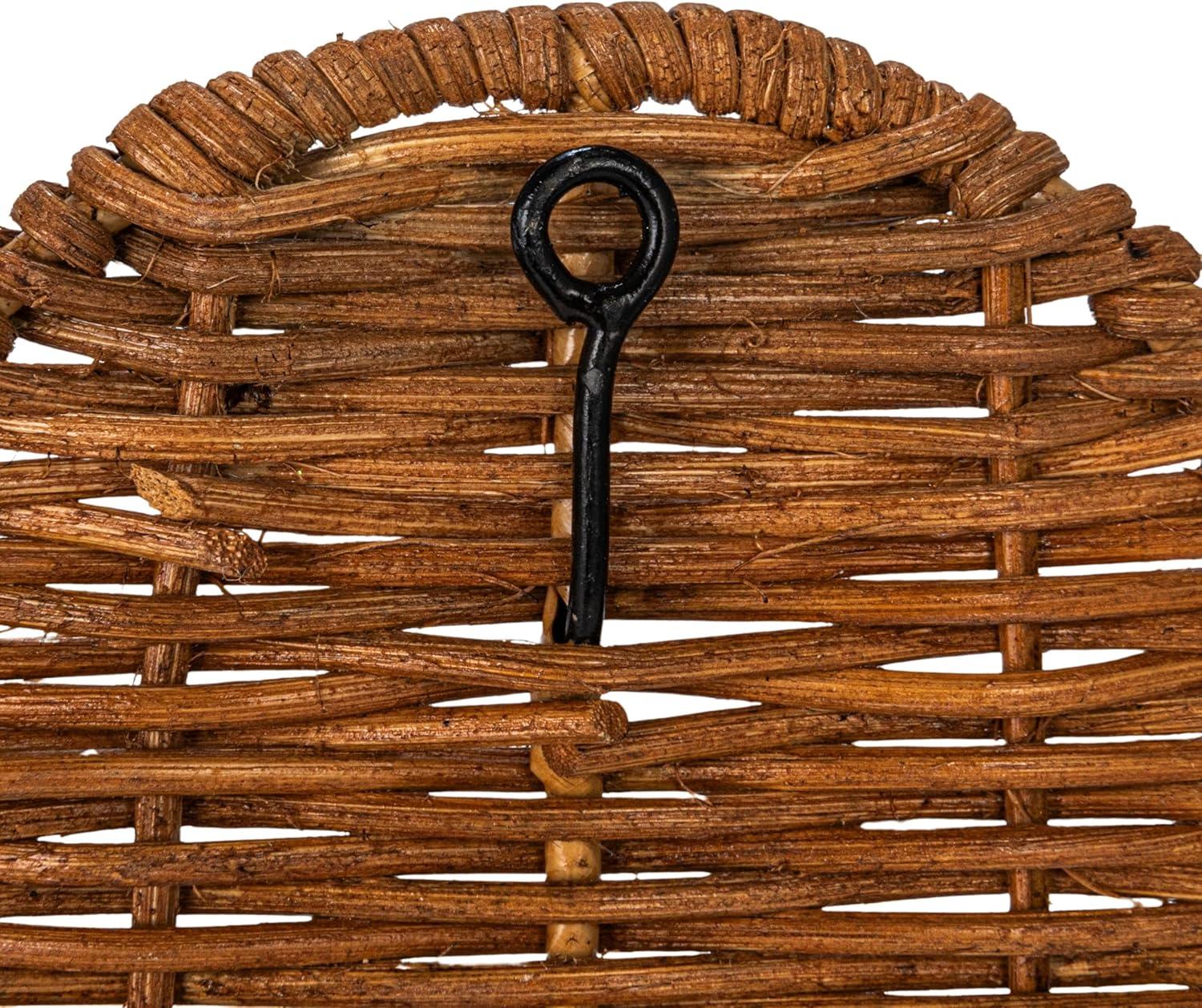 Creative Co-Op Rattan Wicker Wall Shelf with Scalloped Edge and Metal Rod, Natural