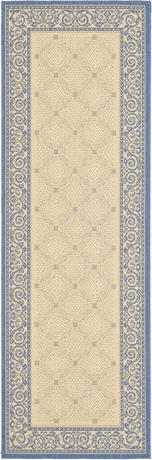Courtyard CY1502 Power Loomed Indoor and Outdoor Runner Rug - Natural/Blue - 2'3"x6'7" - Safavieh