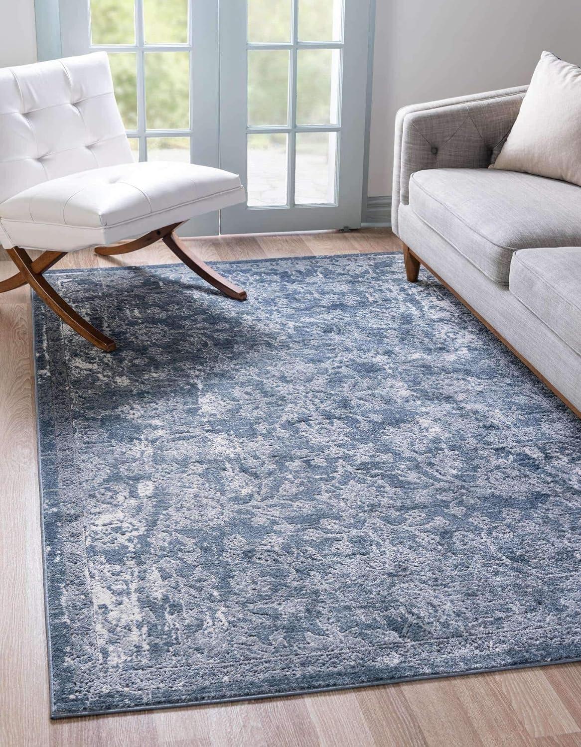 Soothing Blue & Gray Floral Indoor Rug 5'3" x 8' - Easy Care, Stain-Resistant