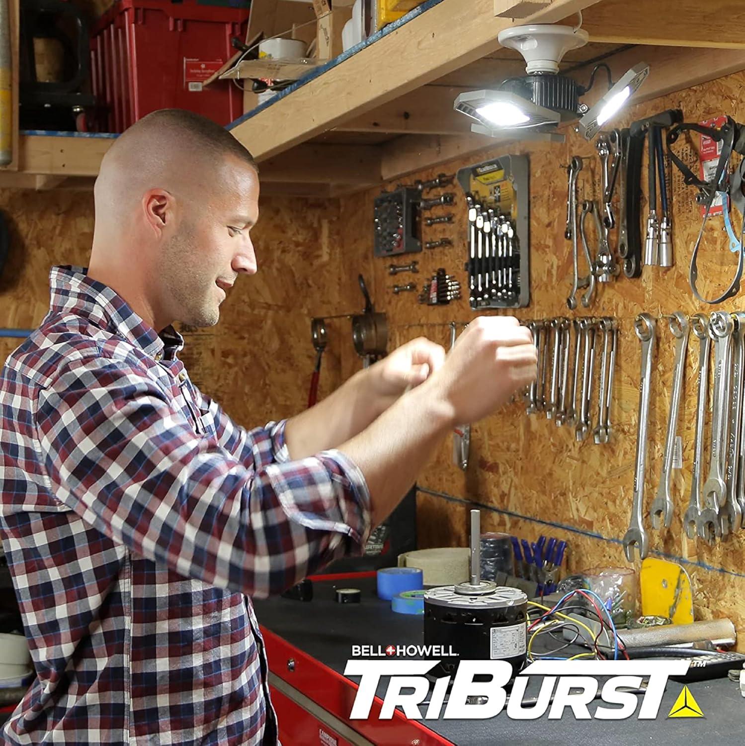 Bell + Howell TriBurst Garage Light 144 LED Bulb 5500 Lumens Ceiling Socket Motion Sensor 4000K 60W