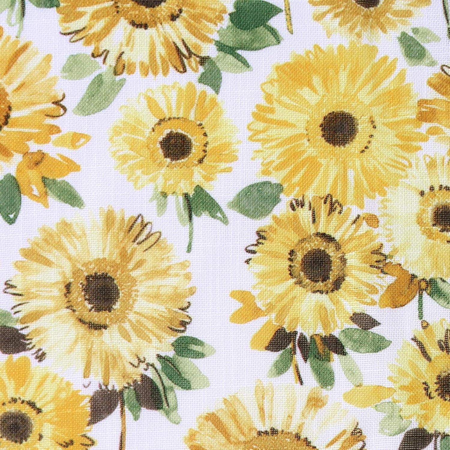 Sunflower Print Semi Sheer Rod Pocket Kitchen Curtain Valance and Tiers Set Yellow - No. 918