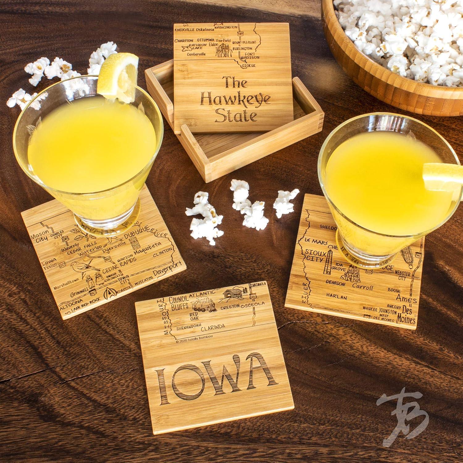 Iowa State Puzzle Bamboo Coaster Set with Case