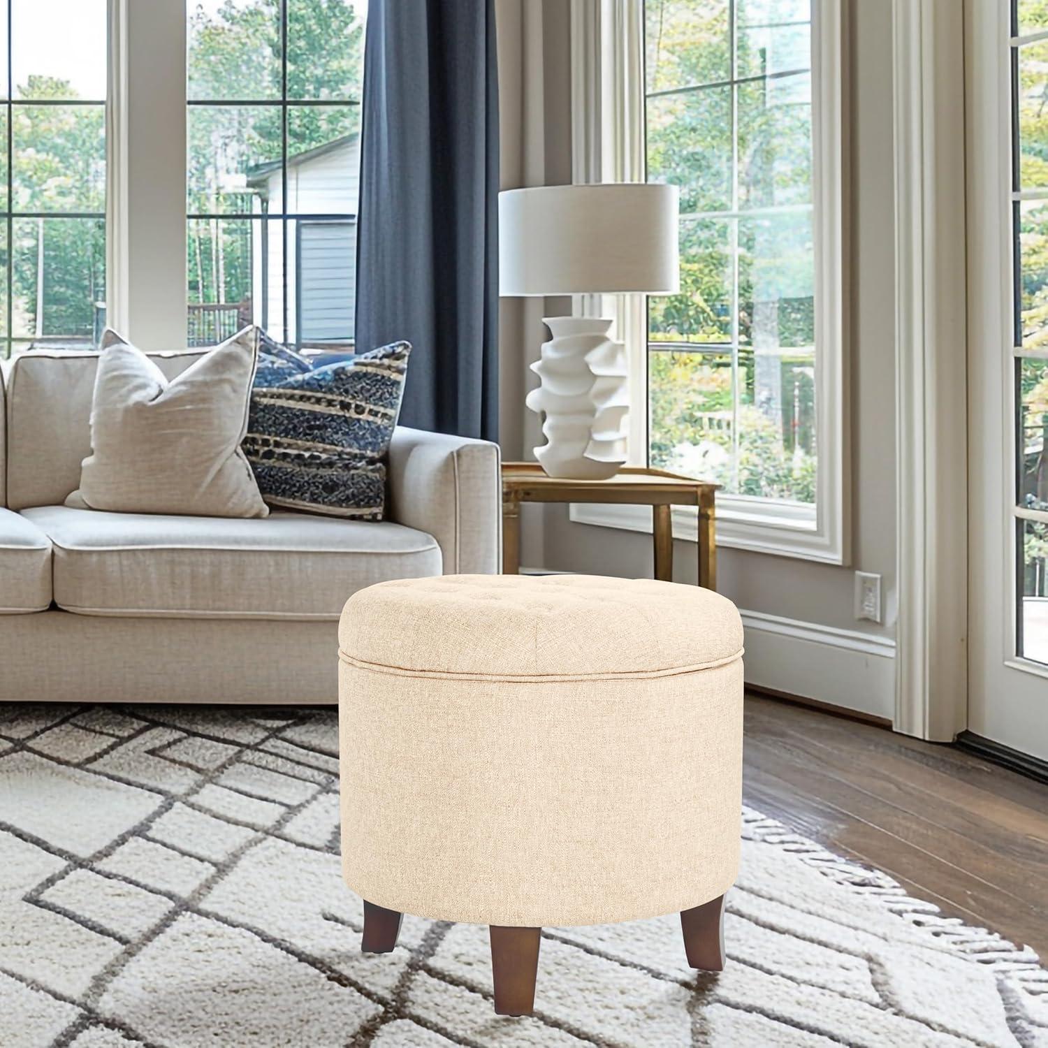 HomePop Boho Tufted Storage Ottoman Twine Light Brown: Upholstered, Plywood Frame, Foam Fill