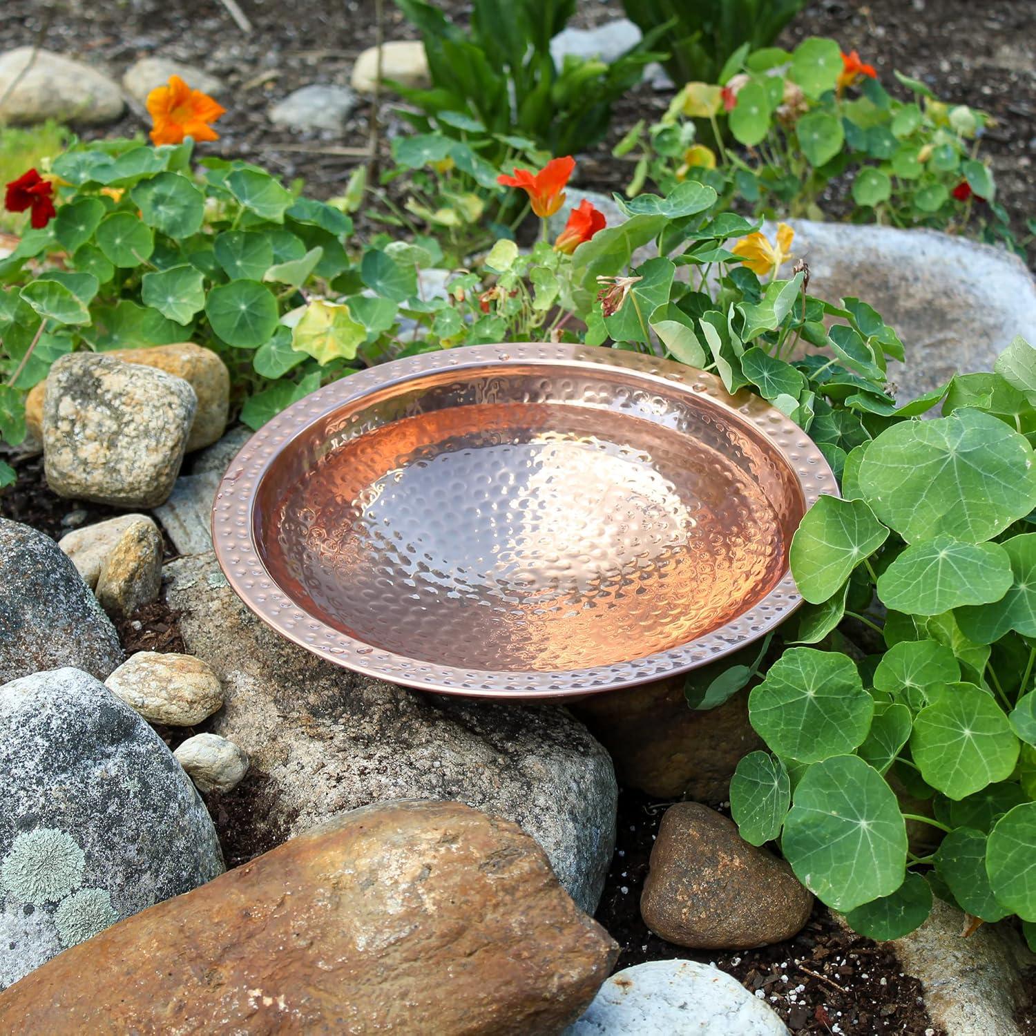 Achla Designs 201-9904 Hammered Bowl with Rim Birdbath, Polished Copper Plated