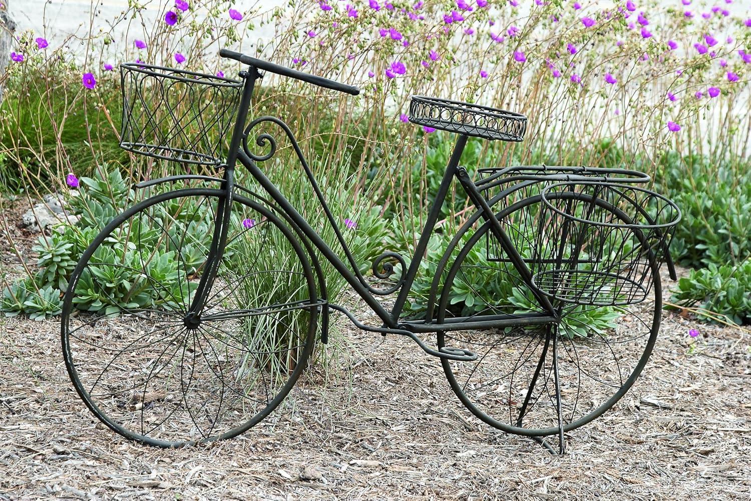 DecMode Vintage Turquoise/Red 3 Tier Bicycle Inspired Metal Plantstand, 54"W x 32"H