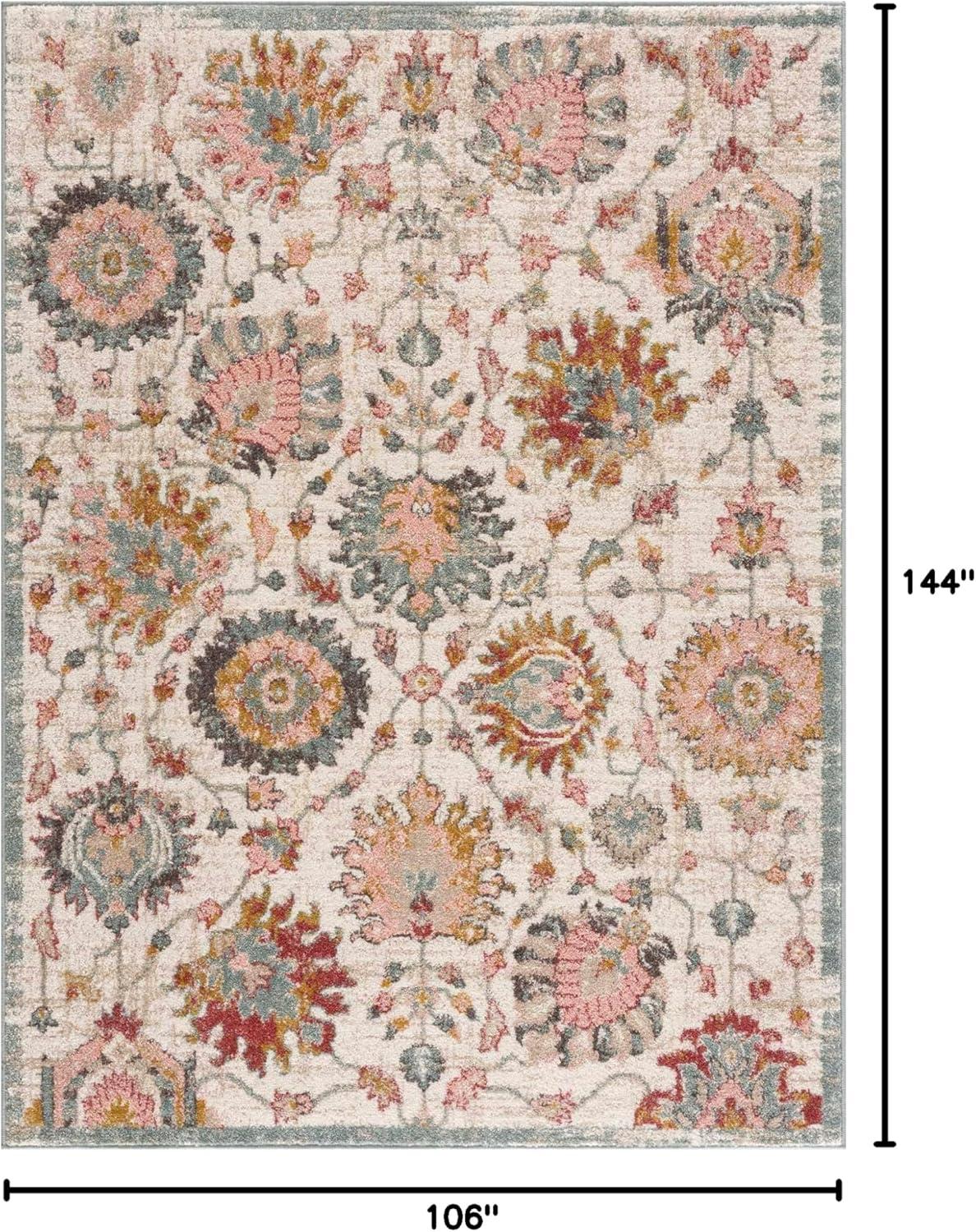 BoutiqueRugs Twilight Boho Vintage Colorful Oversized Area Rug - Farmhouse Traditional Floral Pink Rug for Living Room - Cream, Green, Sage, Red, Gray, Taupe, Pink - 8'10" x 12' (9x12 Area Rug)