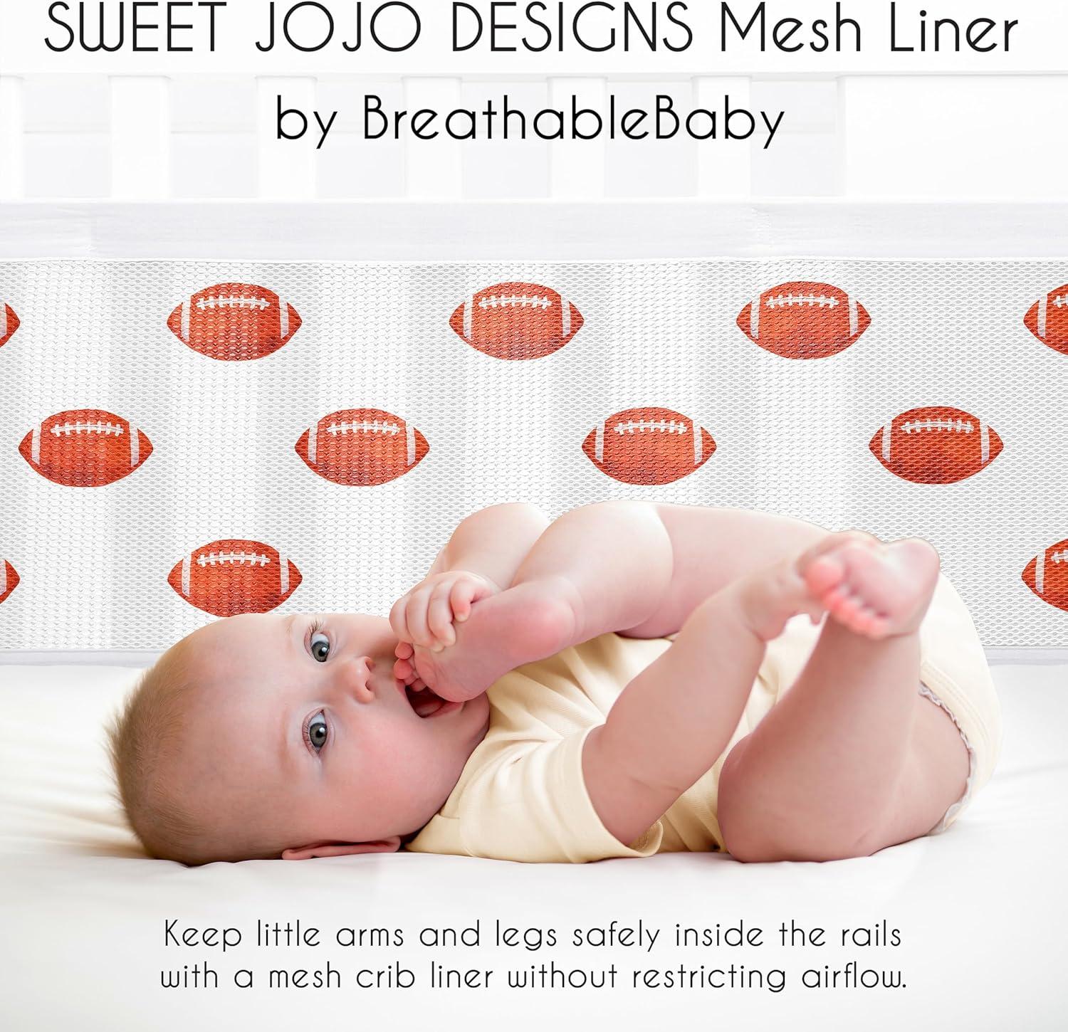 Sweet Jojo Designs + BreathableBaby Boy Breathable Mesh Crib Liner Pad Football Brown and White