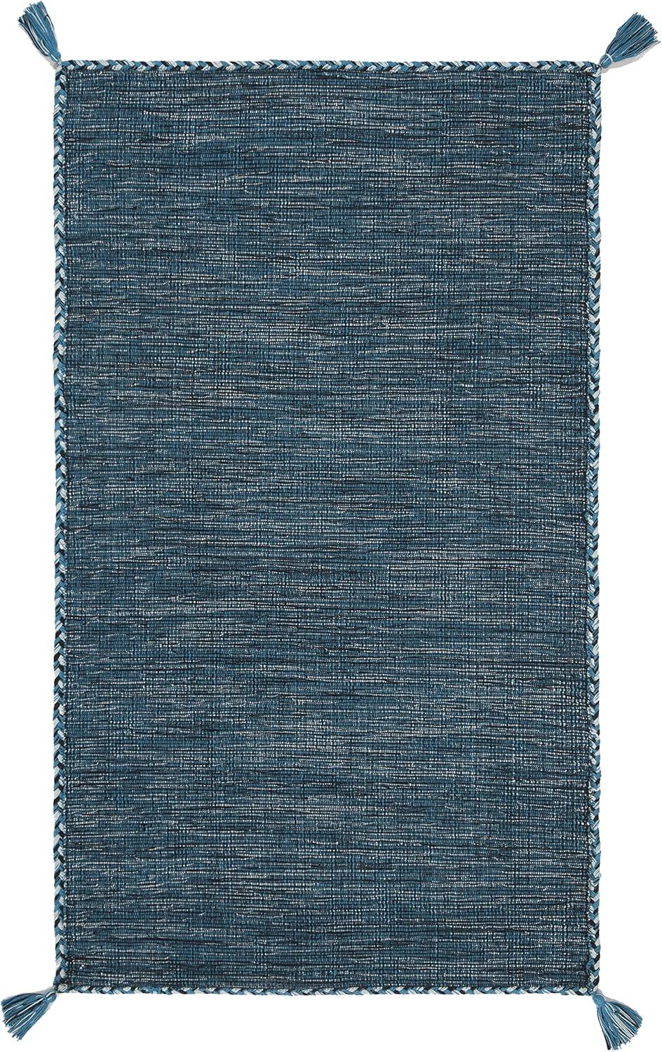 SAFAVIEH Montauk Bijar Solid Cotton Area Rug, Blue/Black, 2' x 3'