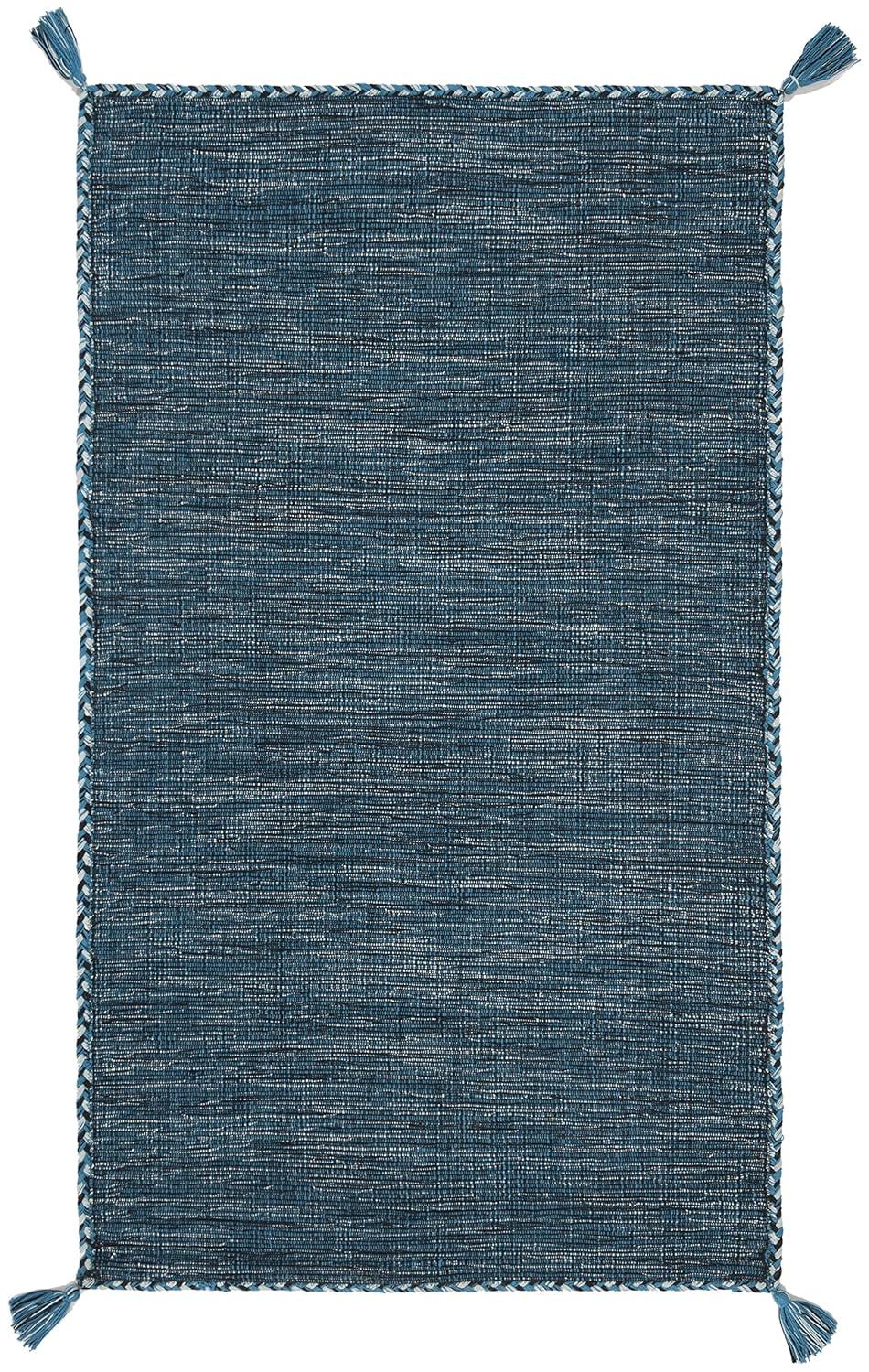 SAFAVIEH Montauk Bijar Solid Cotton Area Rug, Blue/Black, 2' x 3'