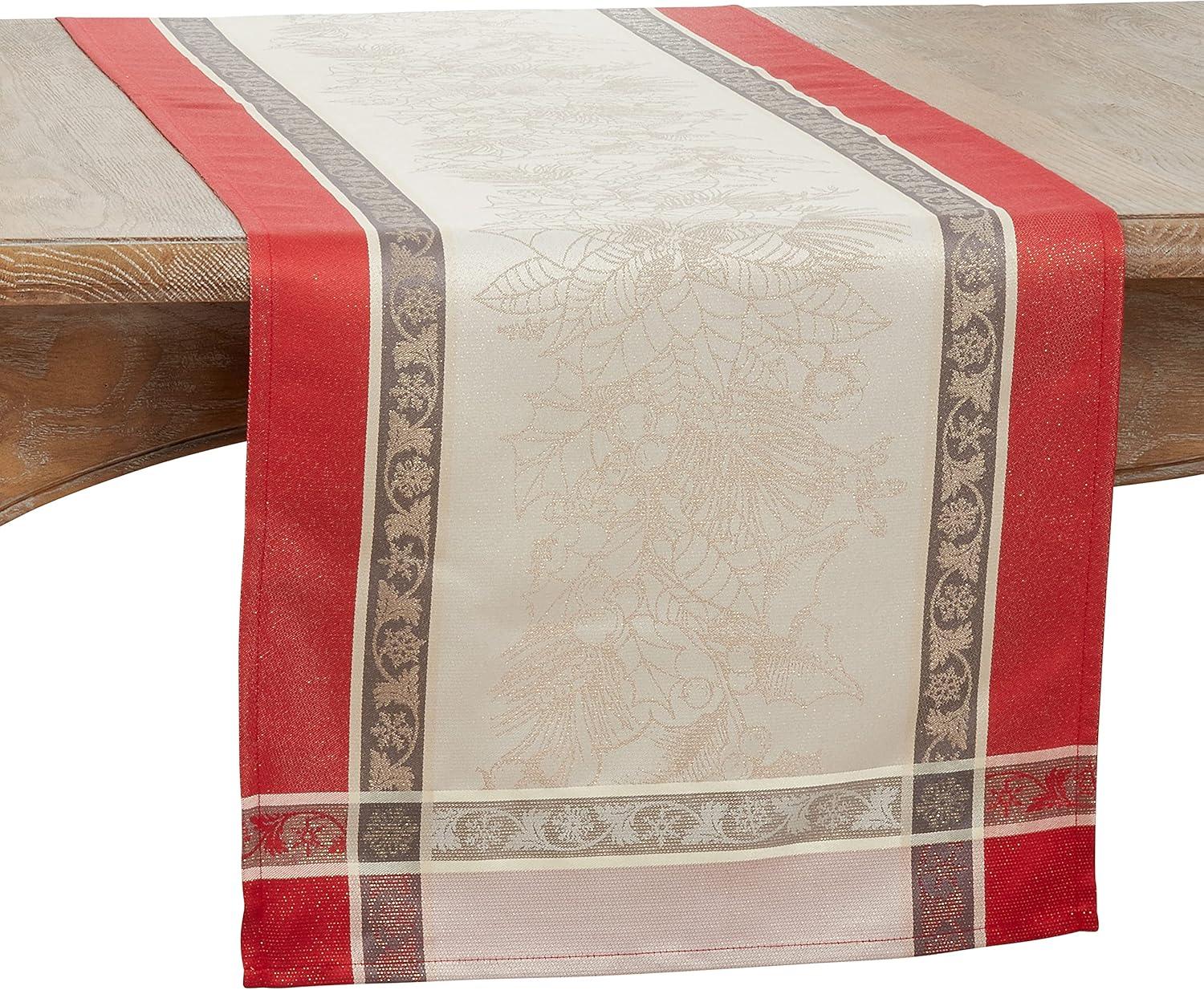 Red Jacquard Christmas Table Runner, 16" x 72", Polyester