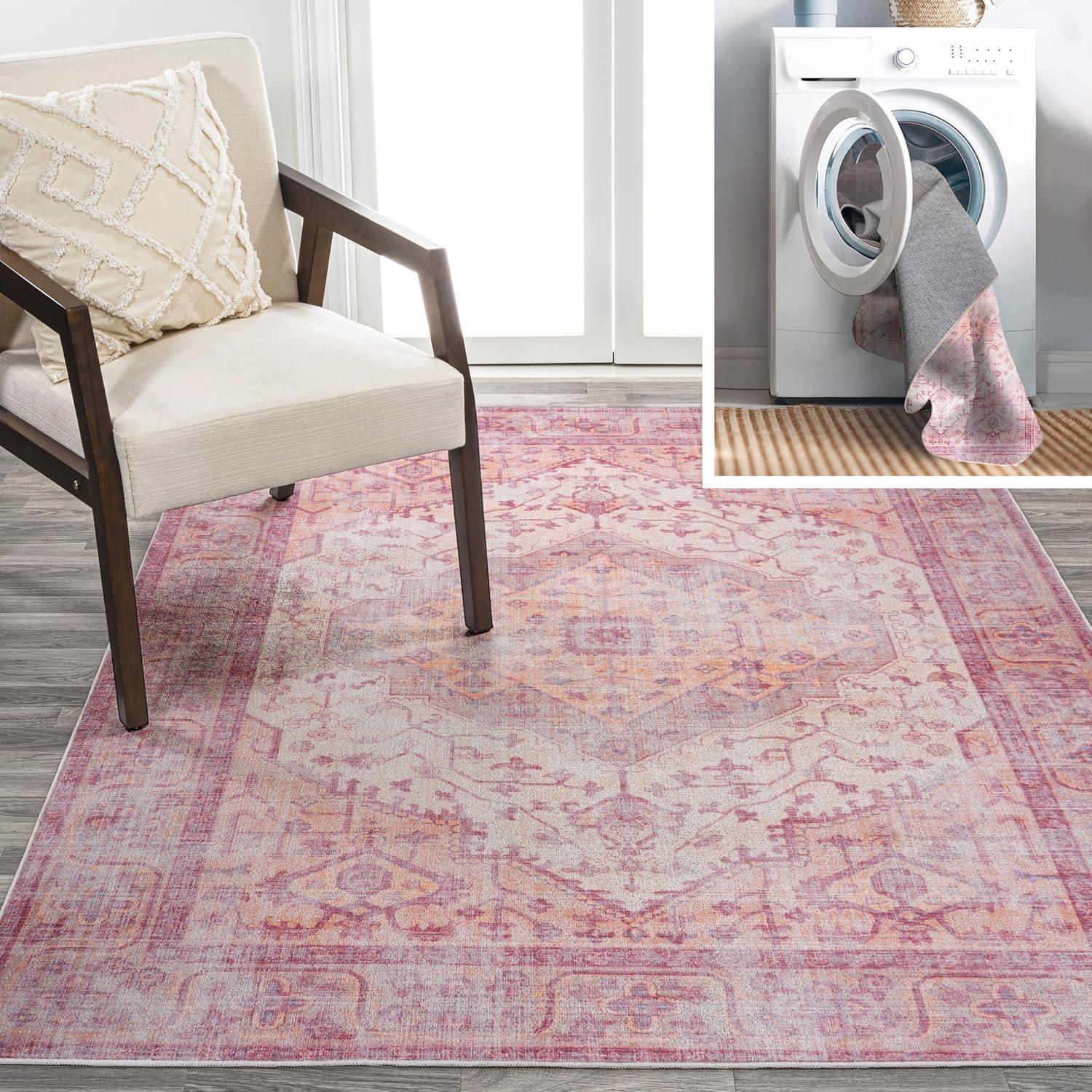 Alacati Ogee Medallion Machine-Washable Area Rug - JONATHAN Y