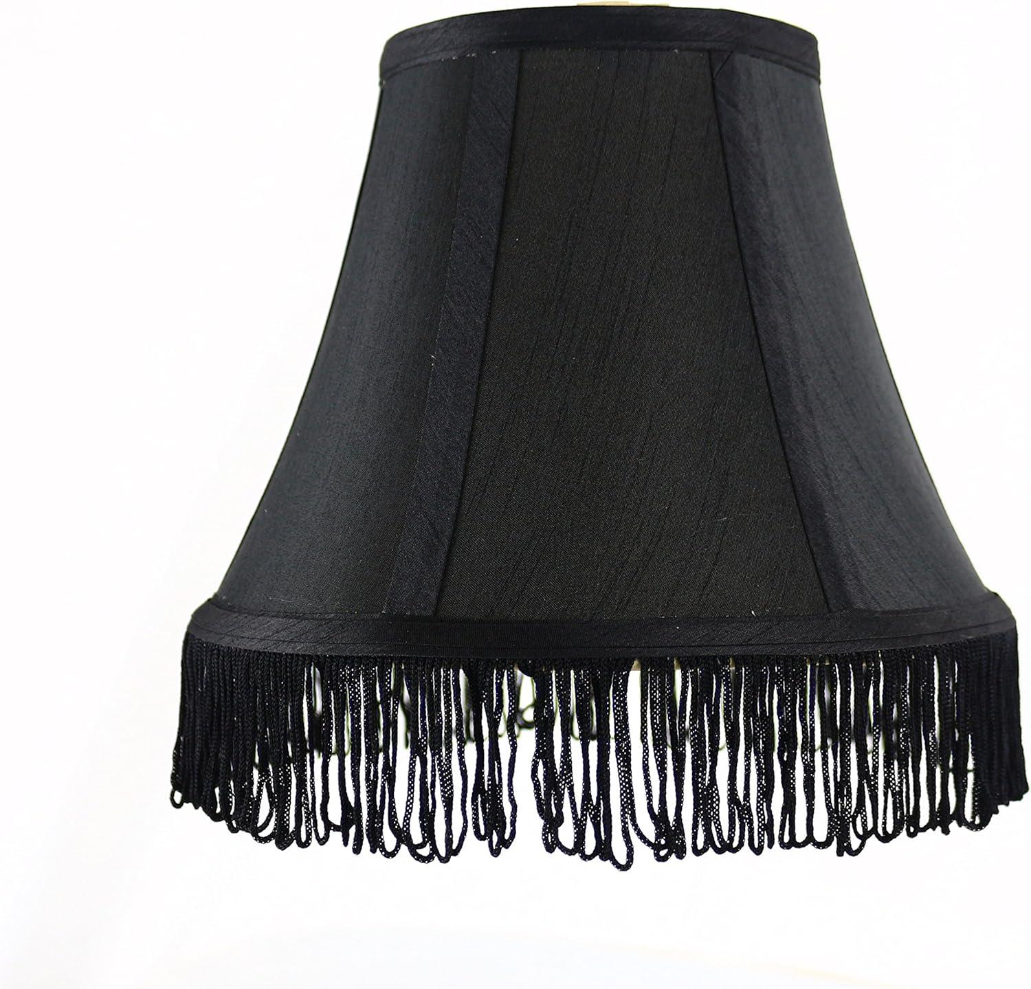 Black Silk Bell Lamp Shade with Fringe, 7x9x9 Inches