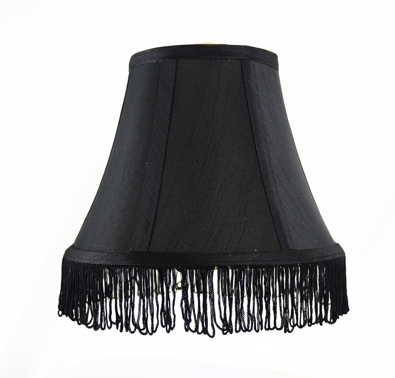 Black Silk Bell Lamp Shade with Fringe, 7x9x9 Inches