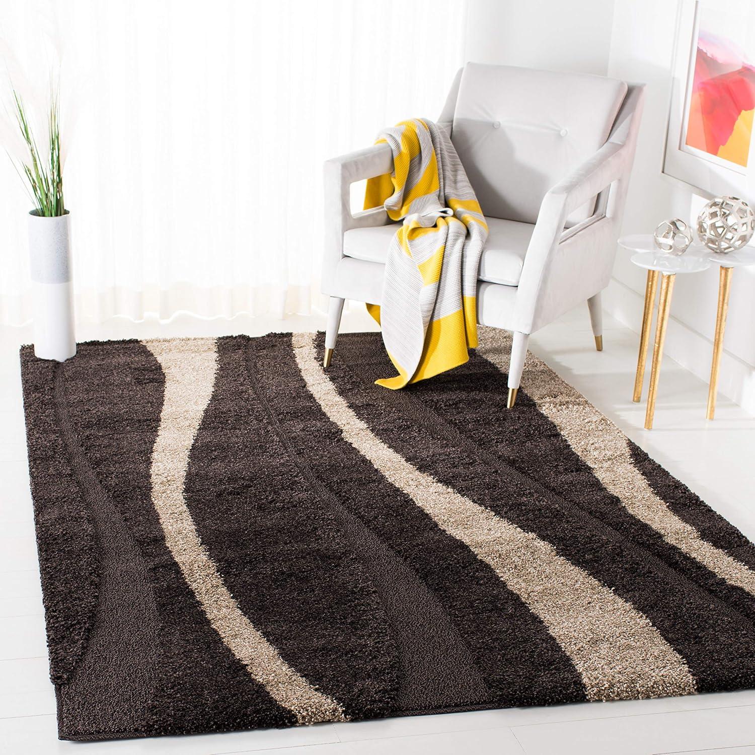 Florida Shag SG451 Power Loomed Indoor Area Rug - Dark Brown/Beige - 5'x5' Square - Safavieh