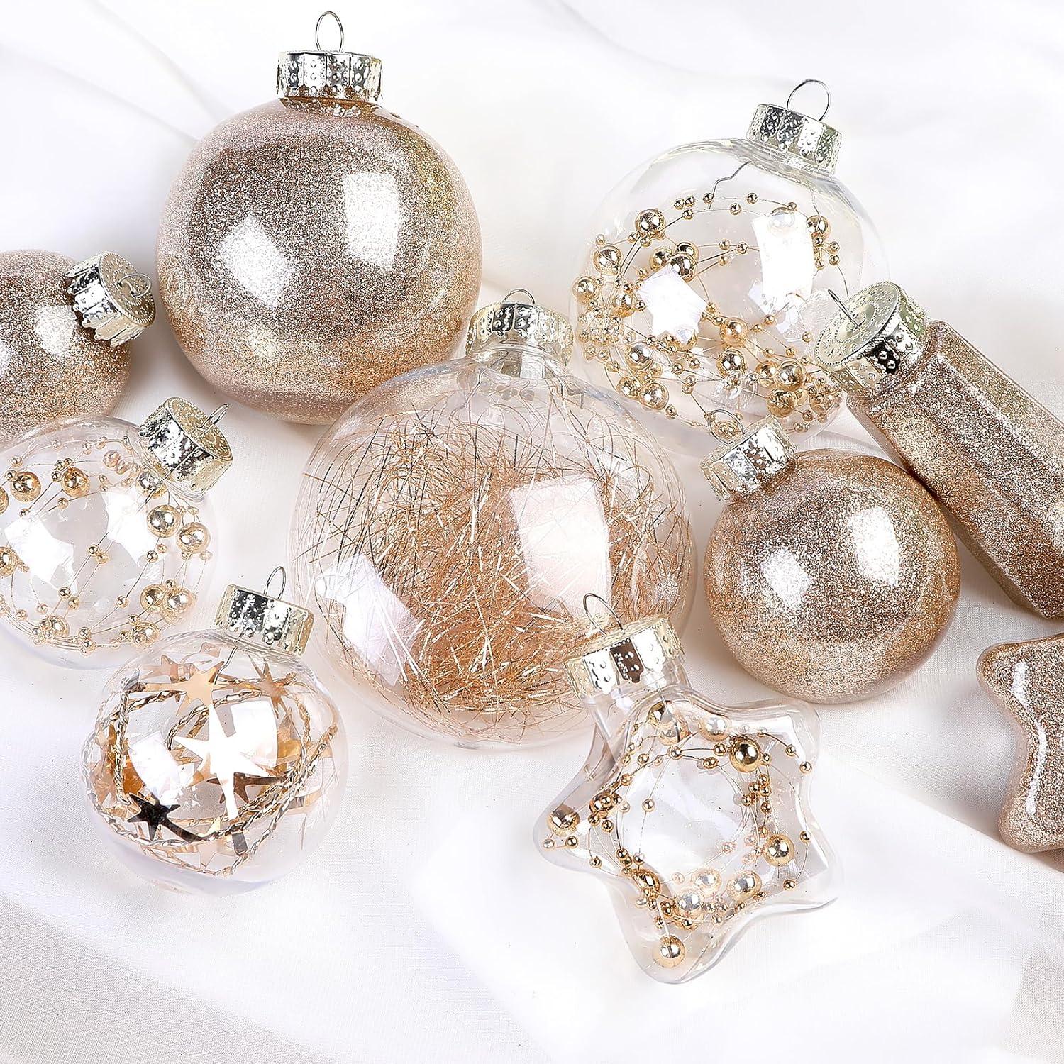 RTB-SHareconn 86 Pcs Christmas Balls Ornaments Set, Shatterproof Clear Decorative Baubles with lanyard for Xmas Tree Decor Holiday Wedding Party Decoration, Champagne