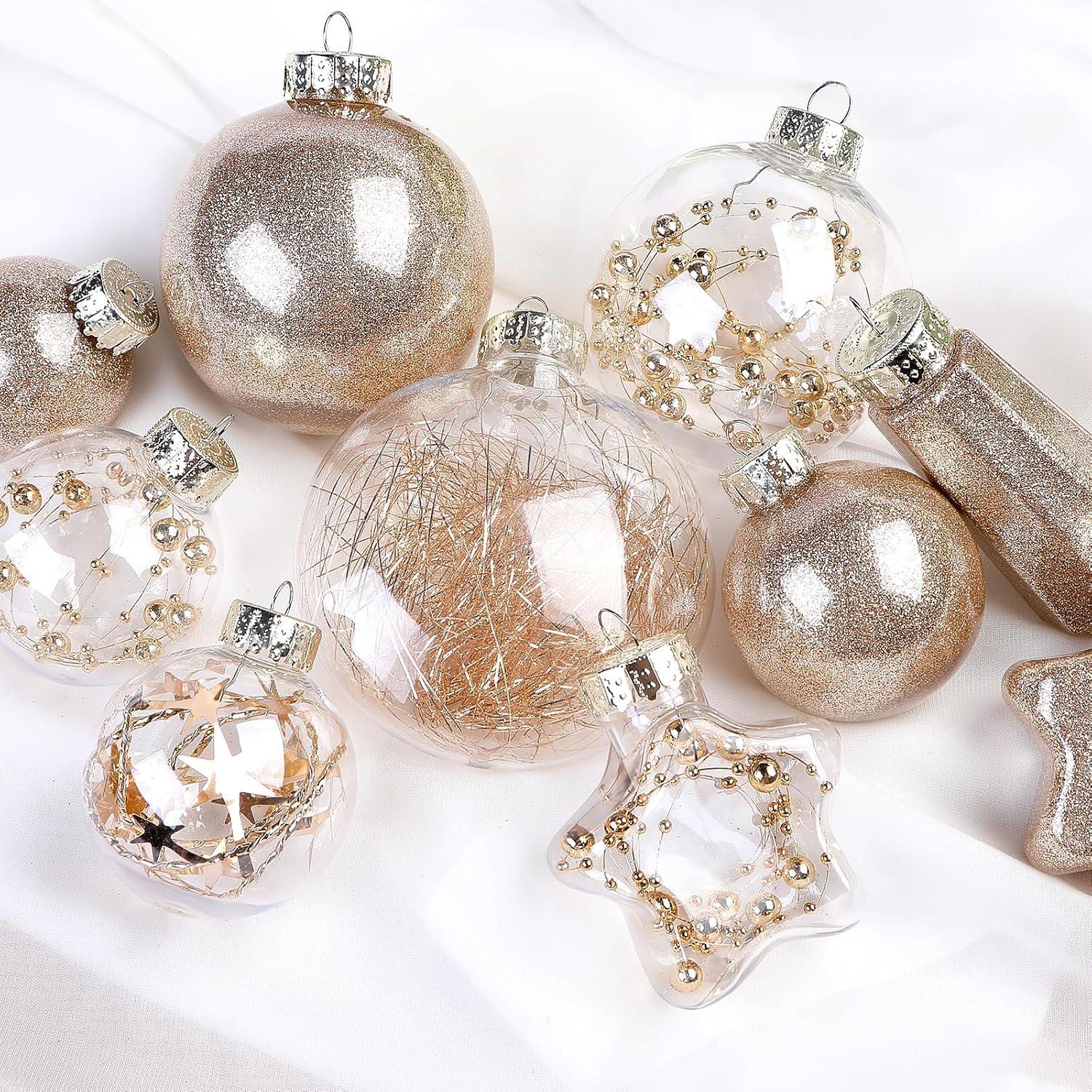 SHareconn 86PCS Christmas Tree Ornaments Clear Set,Shatterproof Christmas Tree Decorations Balls for Xmas Tree Decor Holiday Wedding Party Decoration,Champagne O1