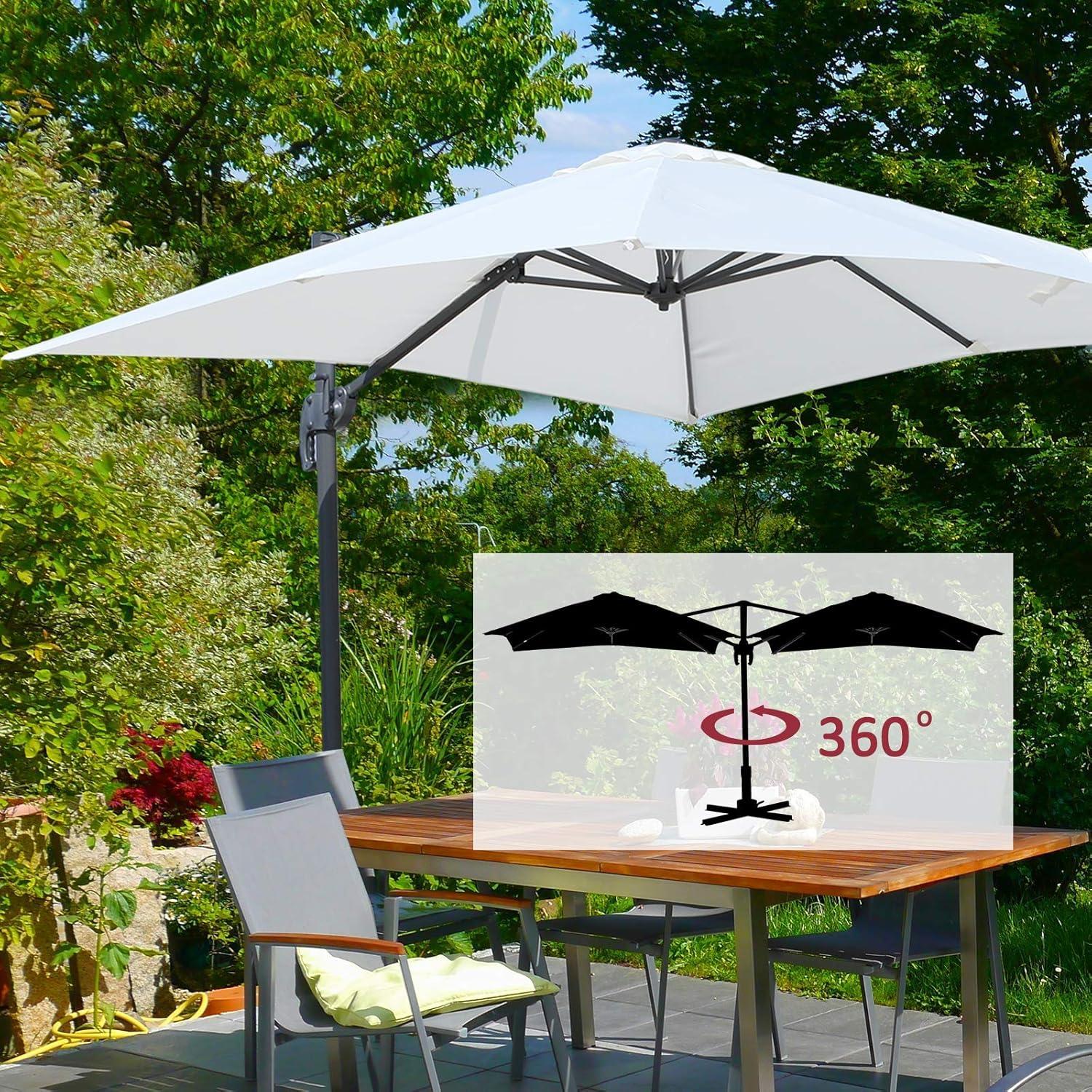 Cream White 8FT Aluminum Cantilever Patio Umbrella with Cross Base