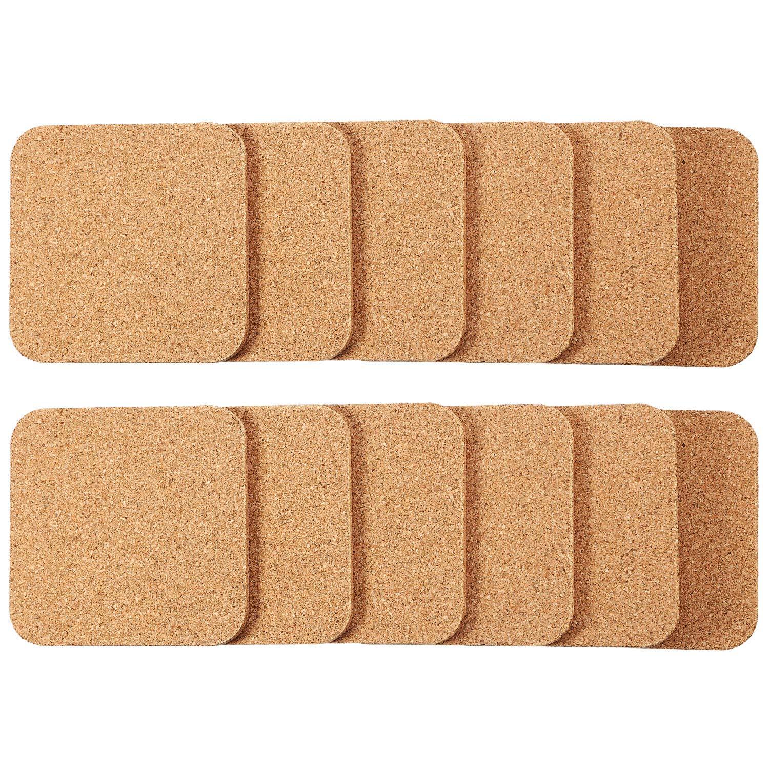 Scheam 12 Pcs Square Cork Coasters Wooden Thick Drink Coasters 4x4 Inch 3mm for Kitchen Restaurant Home Bar Cafe Wedding Supplies,Brown