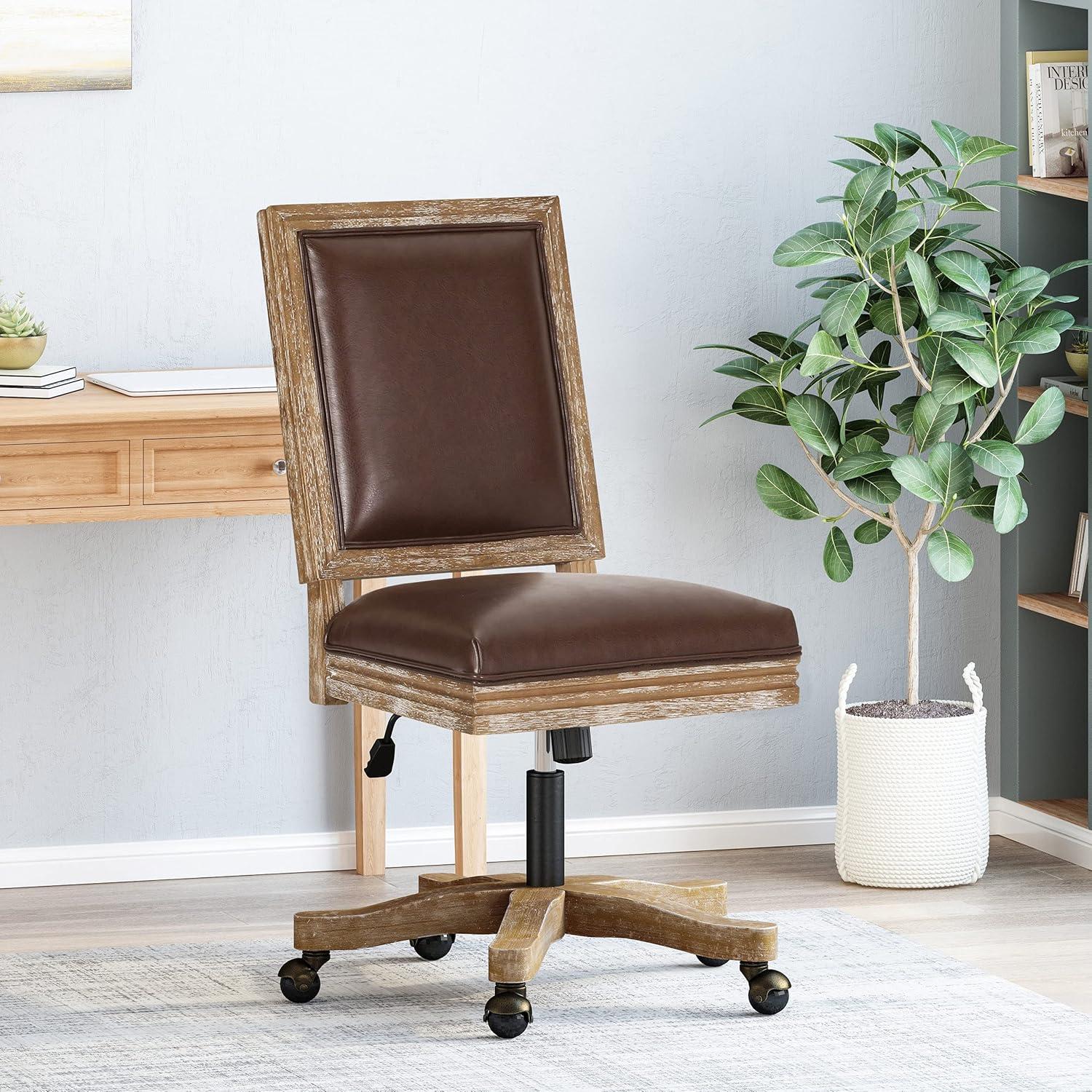 Sandine Rustic Upholstered Swivel Office Chair - Christopher Knight Home