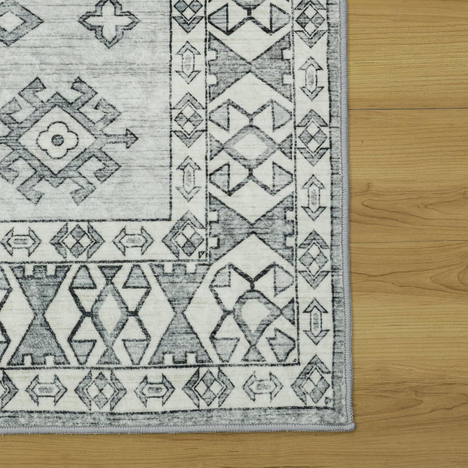 Machine Washable Thin Area Rug - Oriental Vintage Rust Red Kitchen, Bedroom, Hallway, Bathroom, and Entryway 3x5 Rugs - Stain and Water-Resistant - Non-Slip - Pet and Kid Friendly