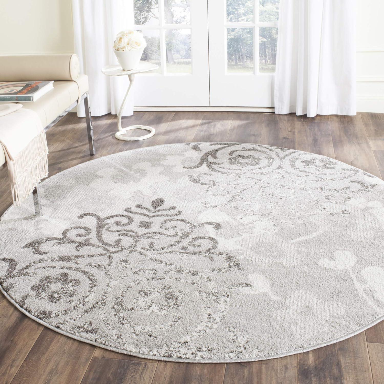 Adirondack ADR114 Machine Made Indoor Area Rug - Silver/Ivory - 6' Round - Safavieh