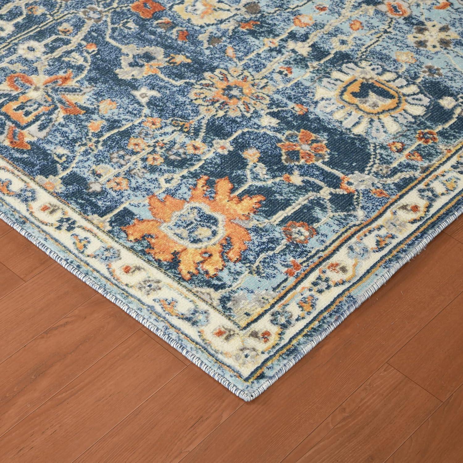 Bohemian Blue and Beige Synthetic 5' x 7' Area Rug