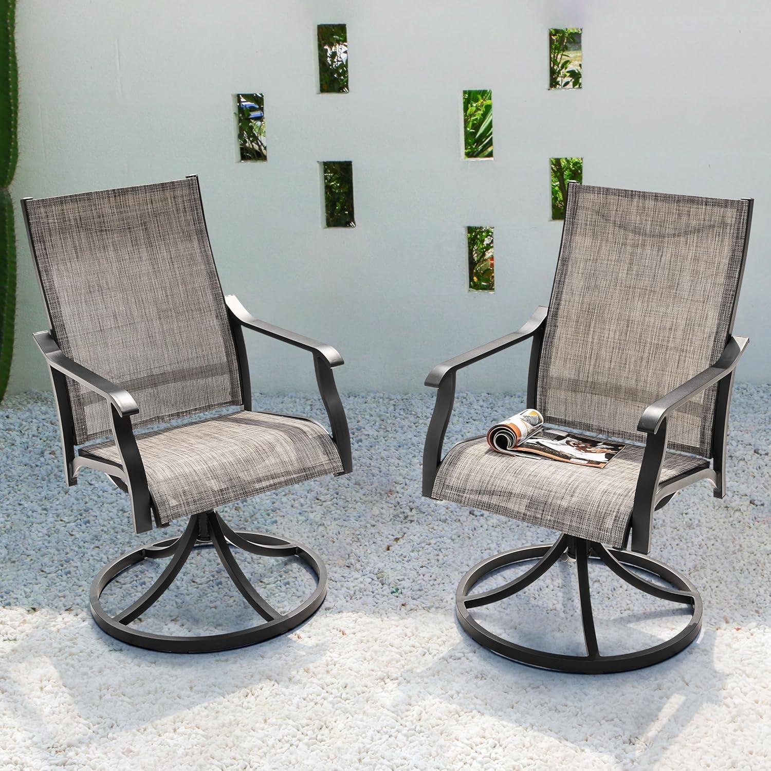 Nuu Garden Swivel Patio Chair Set of 2, All-Weather Textilene Outdoor Dining Chairs with High Back, Outdoor Dining Chair Set, Grayish Brown