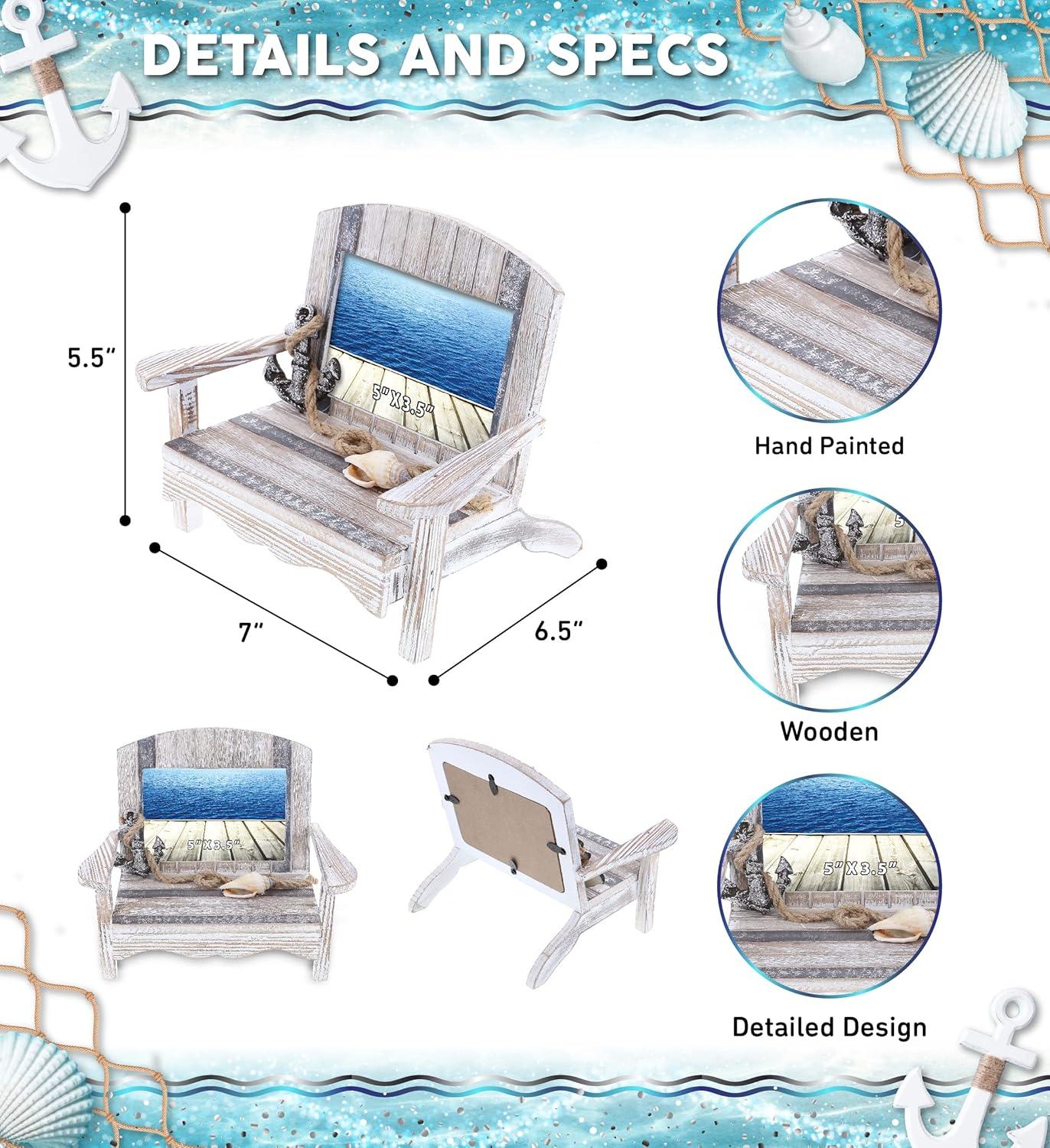 CoTa Global Silver Sea Chair 5x3.5 Beach Frame - Distressed Wood Beach Chair Picture Frame for Summer Vacation Memory, Handmade Tropical Nautical Picture Frame for Tabletop - 7 Inch, Color May Vary