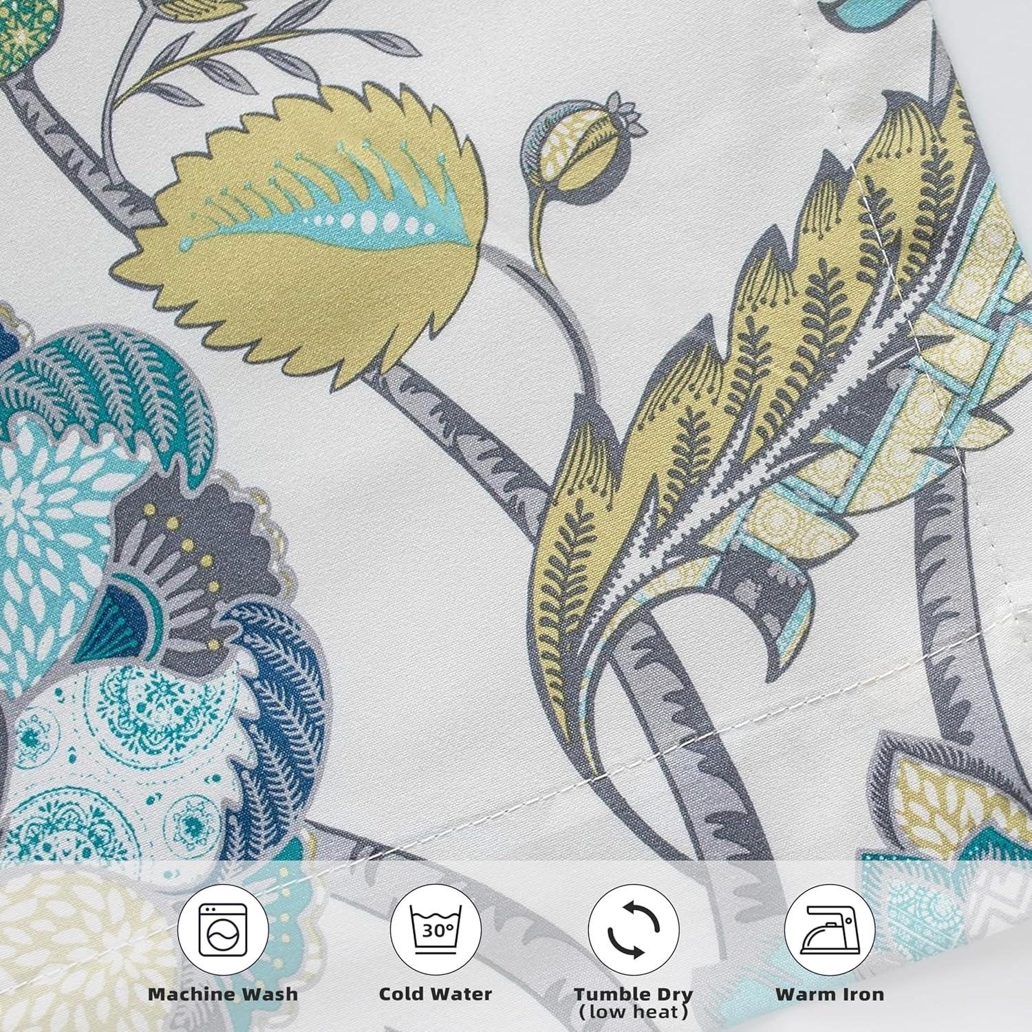 DriftAway  Layla Classic America Style Floral Leaves Room Darkening Window Curtain Valance Rod Pocket Ivory Teal Gray 52" Width X 14 " Length