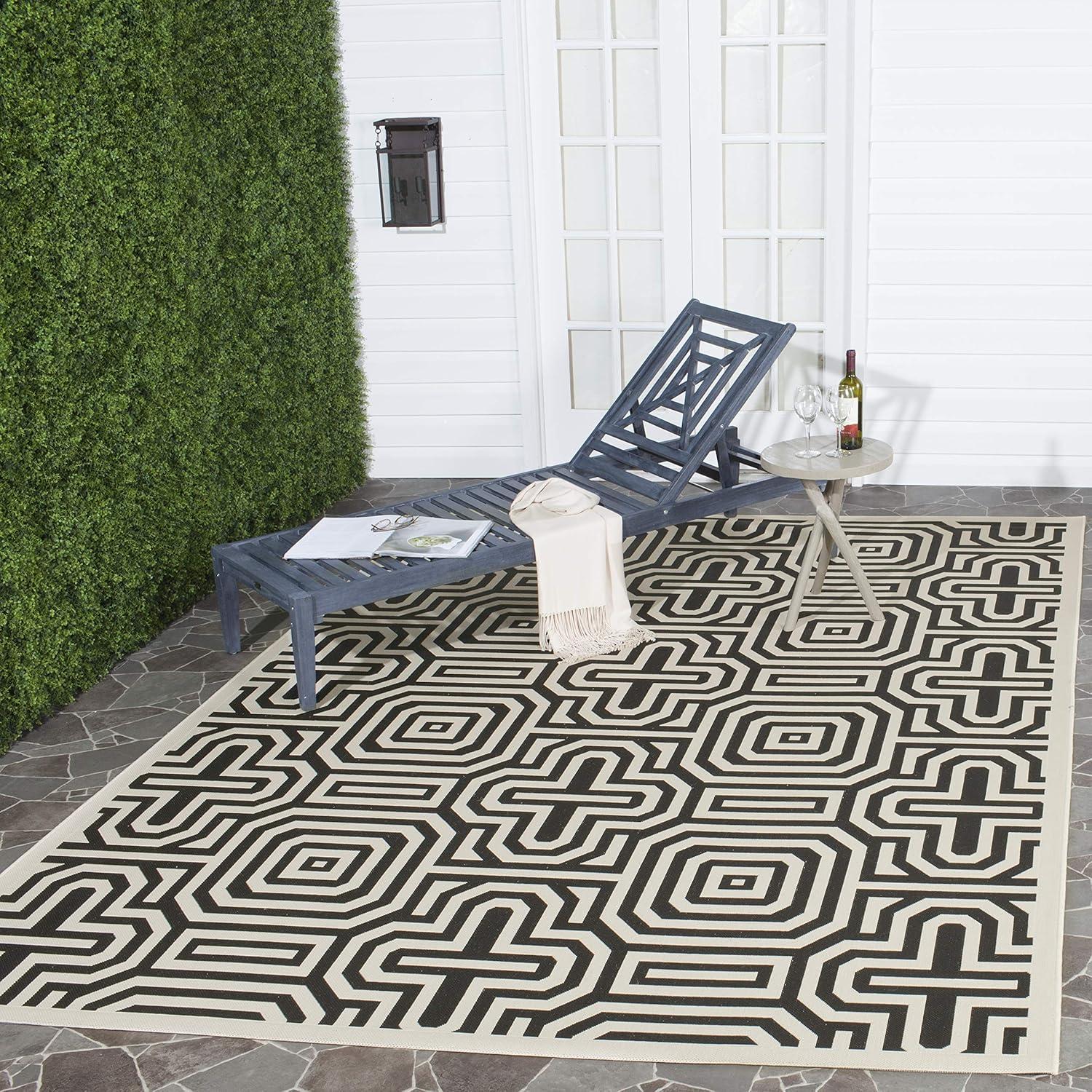 SAFAVIEH Indoor Outdoor CY2962-3901 Courtyard Sand / Black Rug