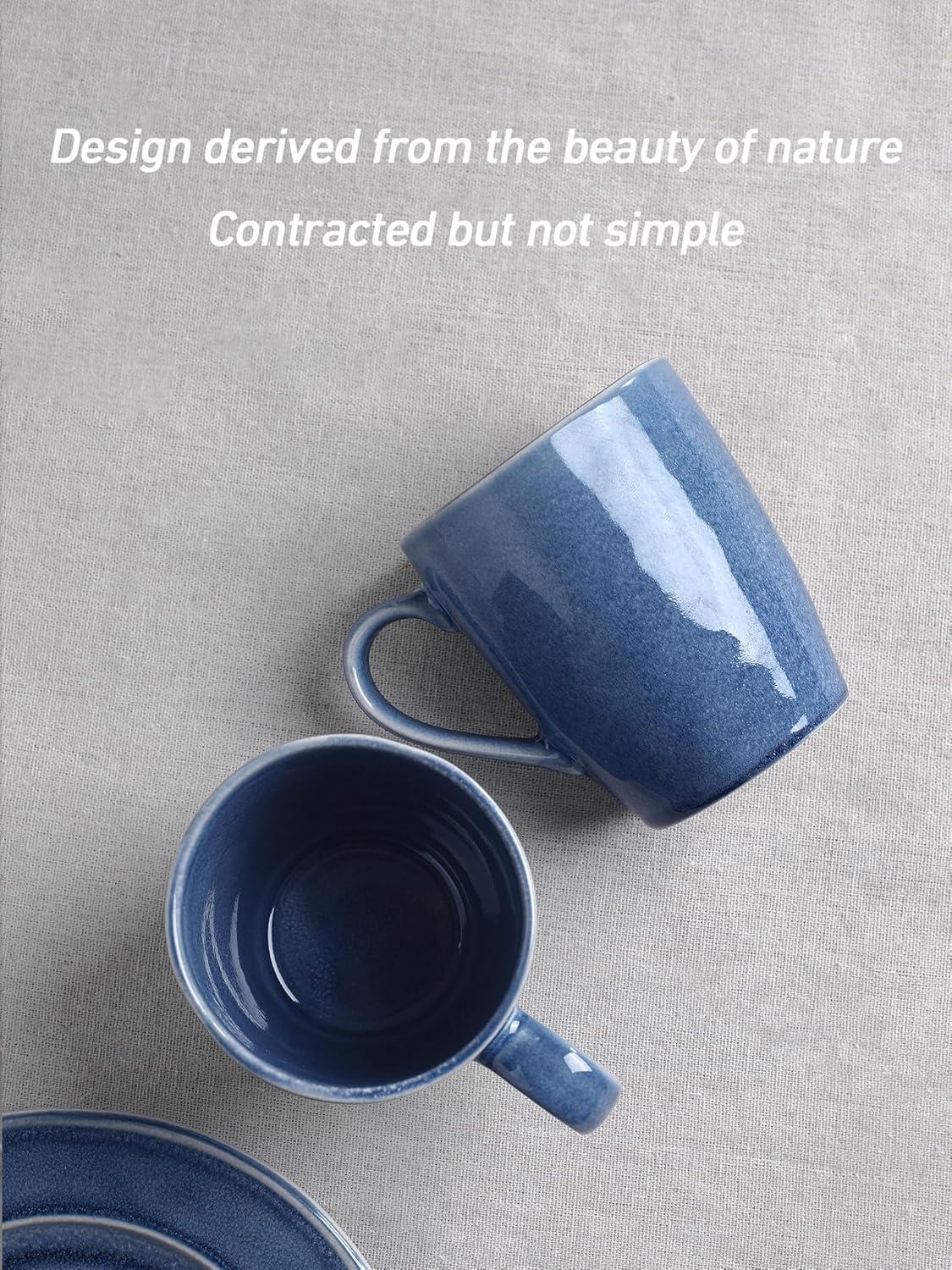 FAST APPLIANCES LLC Coffee Mugs Set Of 4, Ocean Square 13Oz Coffee Cup Set With Handle For Cocoa, Milk, Hot Chocolate, Tea, Water, Stoneware Cups For Kitchen, Microwave And Dishwasher Safe, Vanilla White