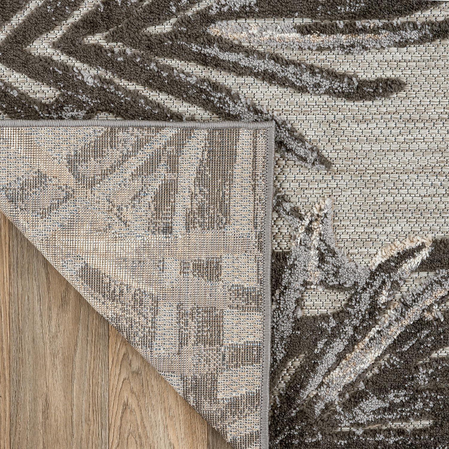 World Rug Gallery Floral Leaves Indoor/Outdoor Area Rug - Gray 7'10" x 10':  Weather-Resistant,  Low Pile,  Patio Rug