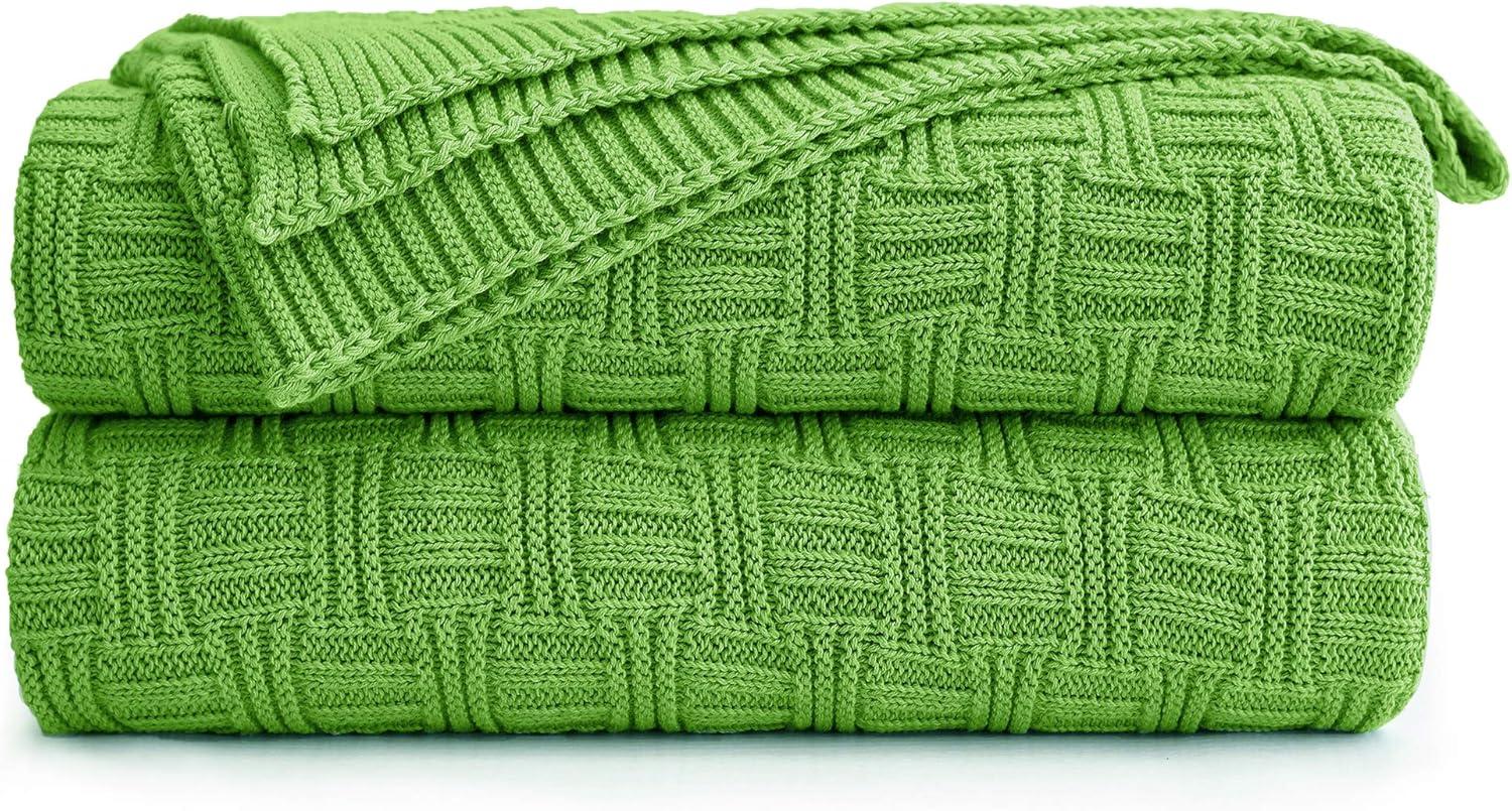 Longhui bedding Cotton Cable Green Knit Throw Blanket for Couch Chairs Bed Beach, Home Decorative Throws Blankets, 50 x 60 Inch, 2.2lb