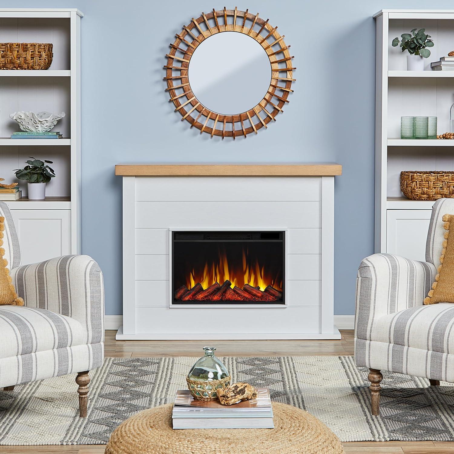 Marshall 49" White Veneered MDF Electric Fireplace with Mantel