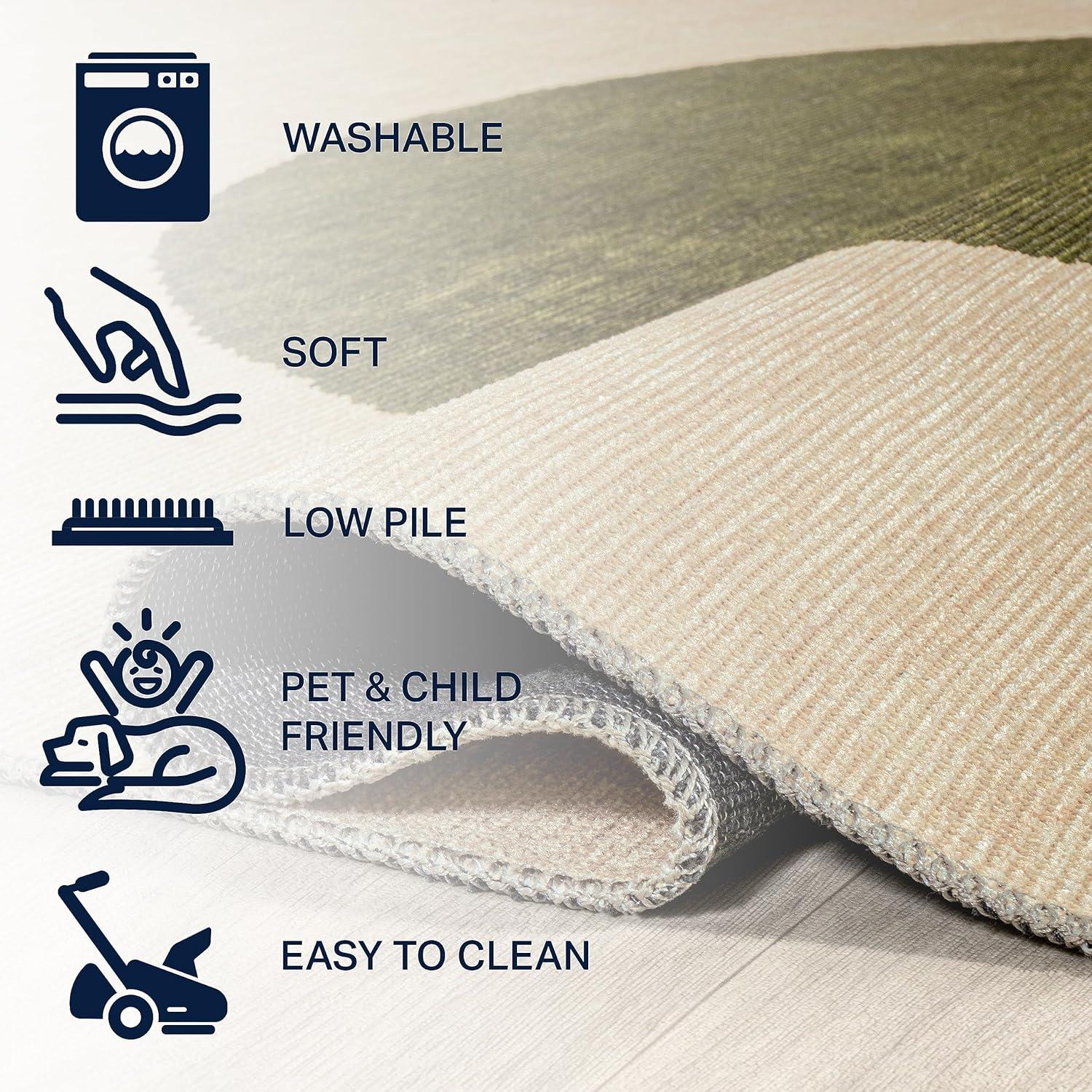 5' x 8' Cirkel Minimalist Geometric Dot Machine-Washable Area Rug, Cream/Olive - JONATHAN Y