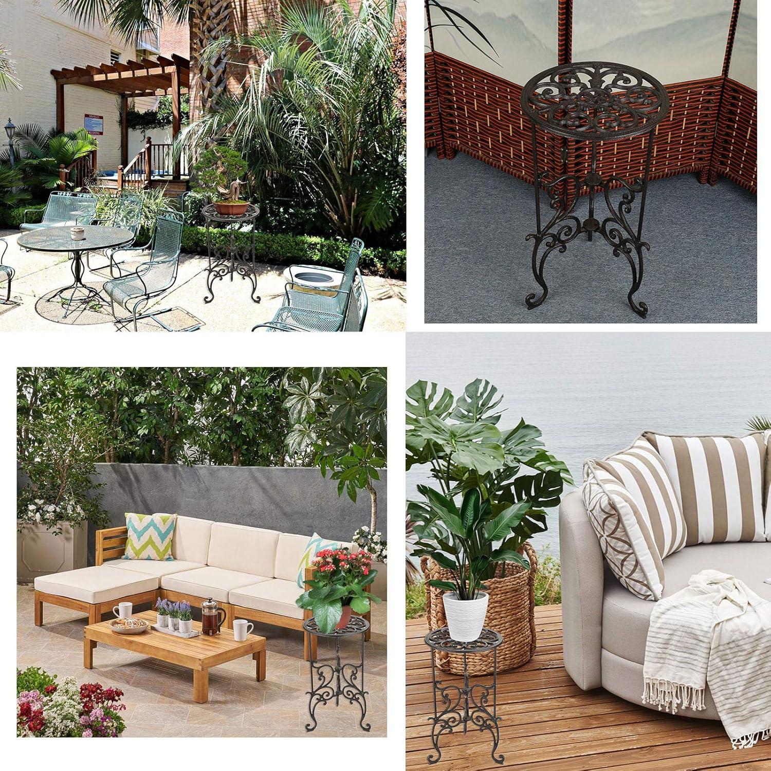 OwnMy Heavy Duty Cast Iron Plant Stand Indoor Outdoor Vintage Wrought Iron Round Flower Pot Holder Stand, 19.3" Tall Decorative Large Potted Plant Stand for Home Garden Patio